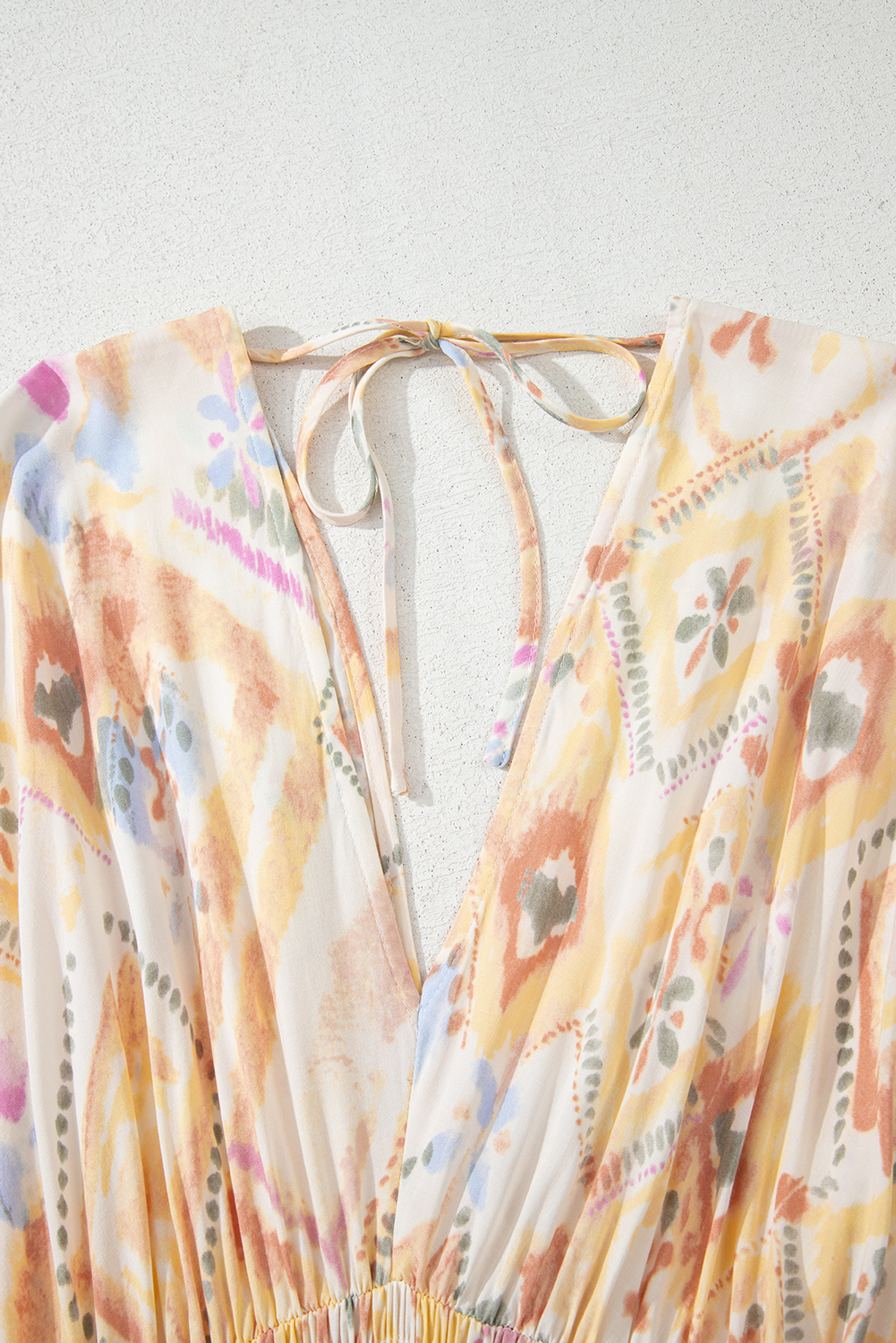 Multicolour Geometric Print Half Sleeve Shirred High Waist Maxi Dress - loveforevers