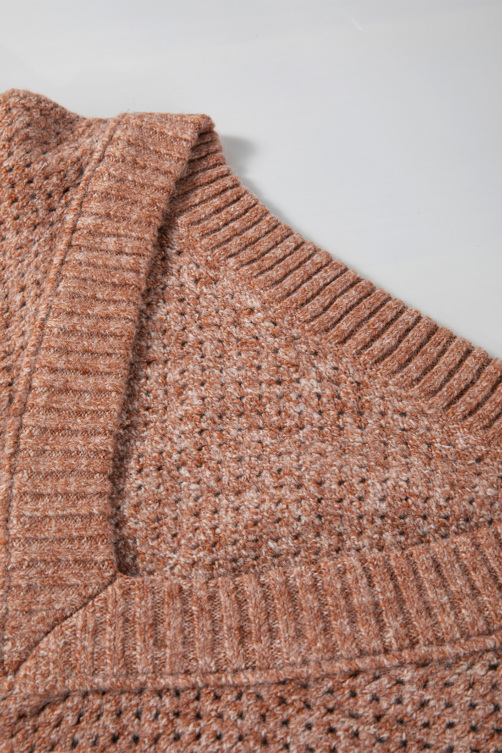 Parchment Loose Eyelet V Neck Drop Shoulder Sweater - loveforevers