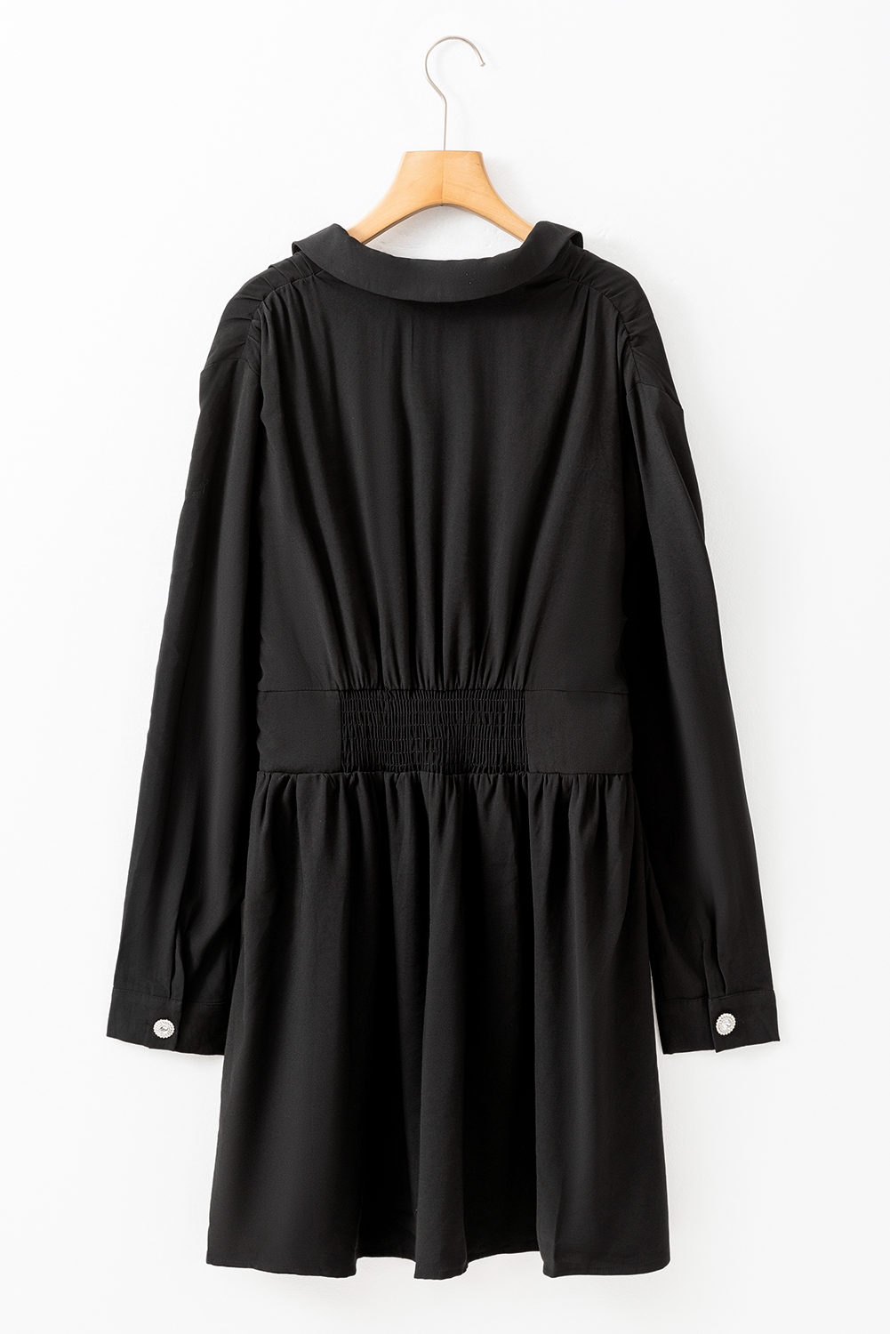 Black Elastic Cinched High Waist Long Sleeve Shirt Mini Dress - loveforevers