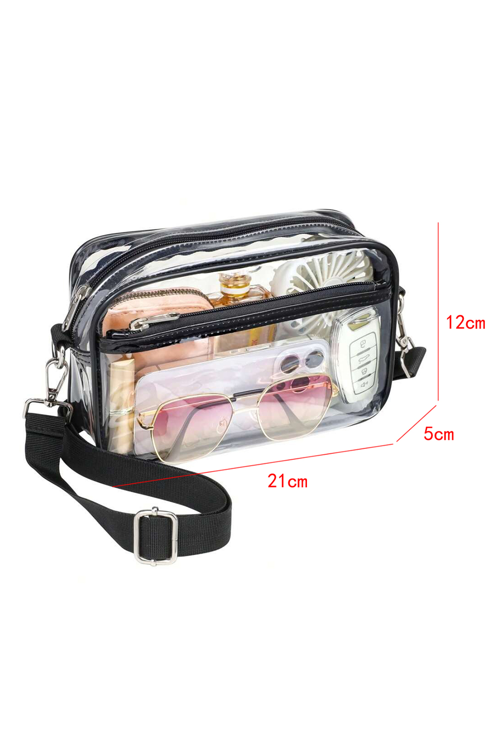 Gray Multi-Pocket Contrast Edge Detachable Strap Clear Shoulder Bag - loveforevers