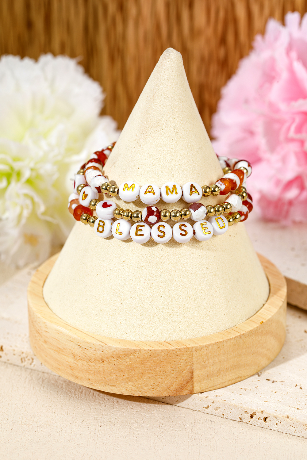 Gold MAMA Beaded Triple Layer Bracelet Set - loveforevers