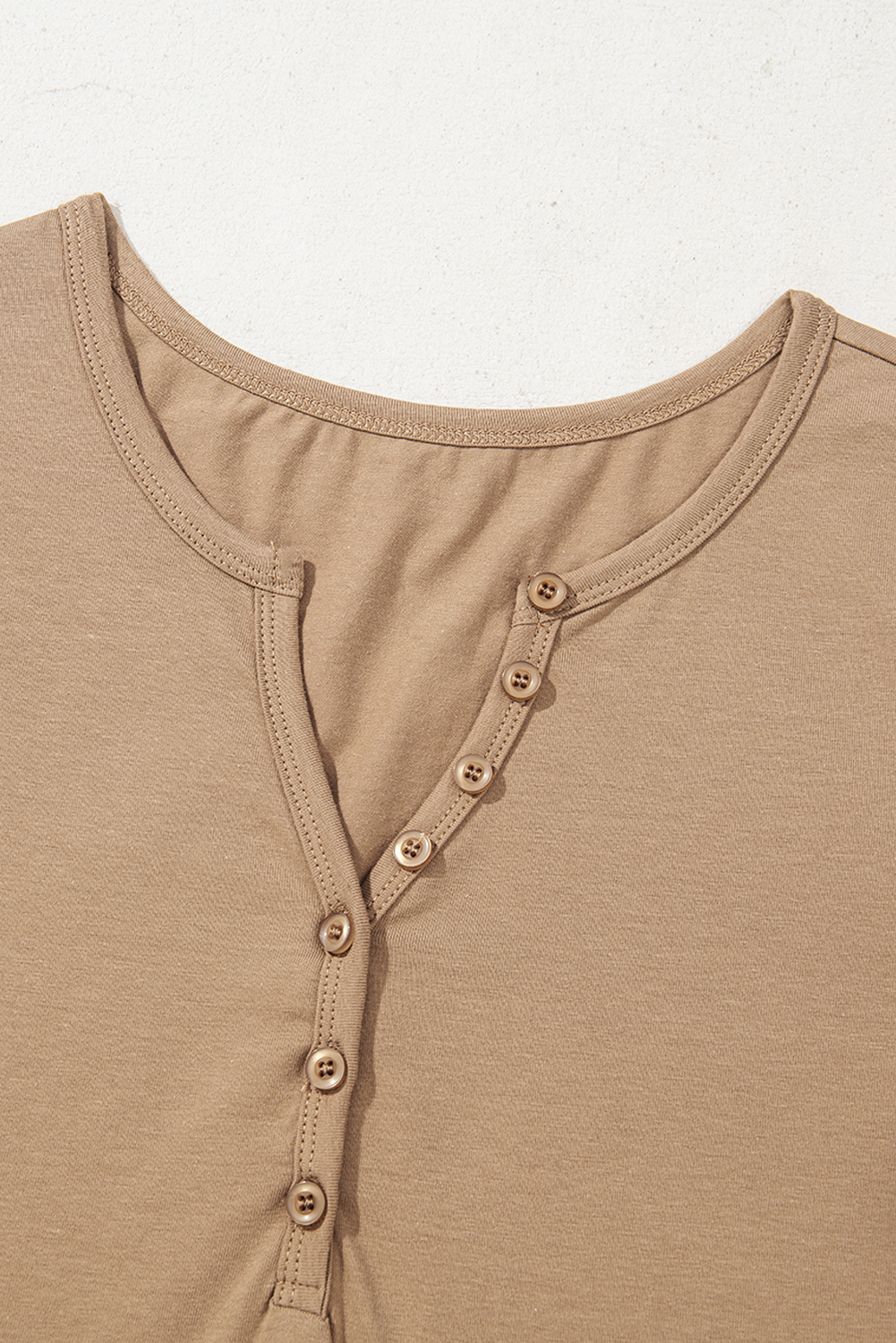 Pale Khaki Long Sleeve Buttons V Neck Slim Fit Top - loveforevers