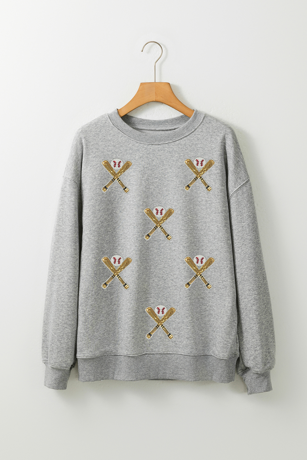Gray Sequin Baseball Game Day Graphic Casual Sweatshirt - loveforevers