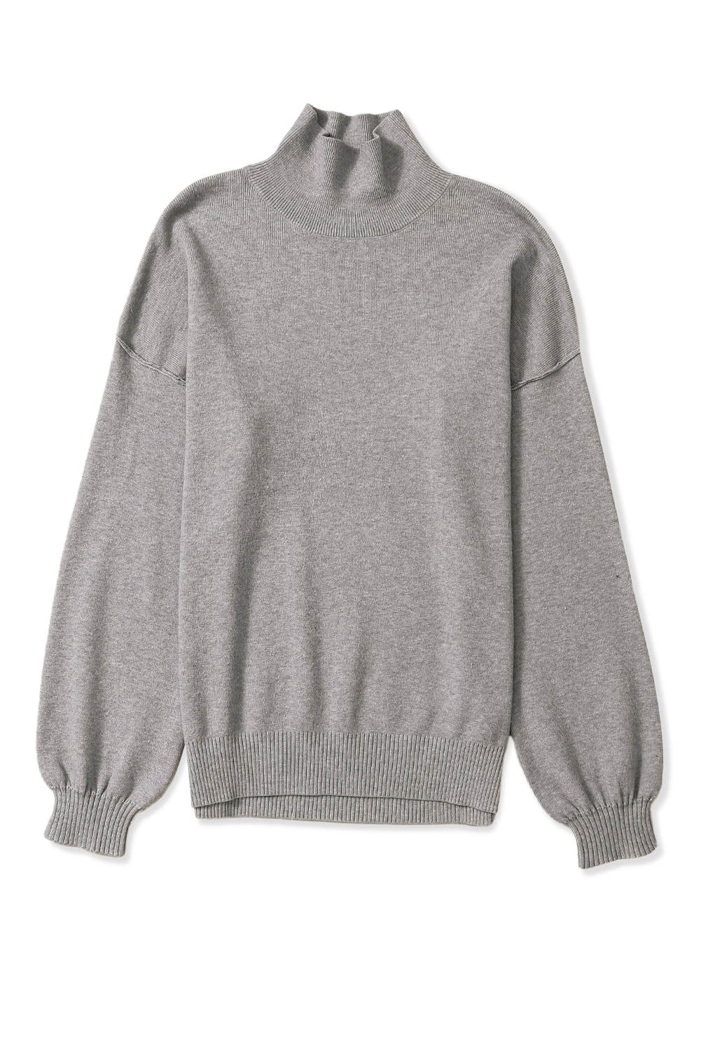 Gray Turtleneck Drop Shoulder Bubble Sleeve Knit Sweater - loveforevers