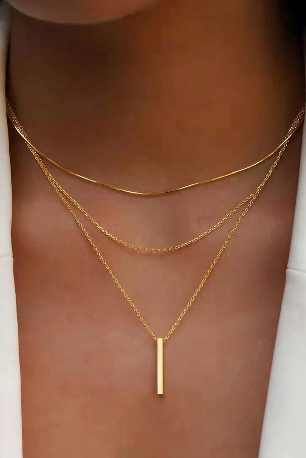 Gold Bar Pendant Layered Adjustable Chain Necklace - loveforevers