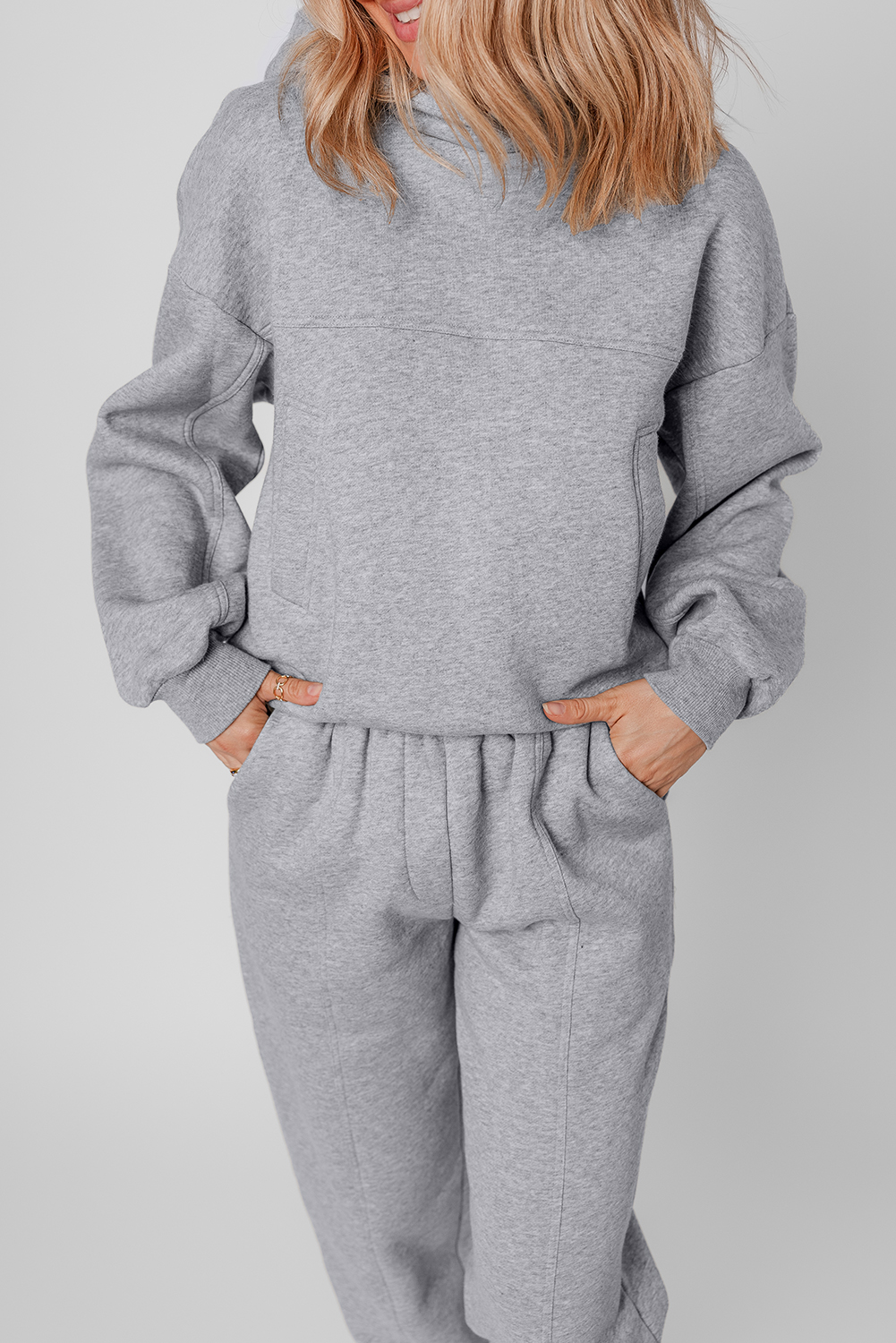 Navy Blue Solid Exposed Seams Hoodie and Joggers Activewear Set - loveforevers
