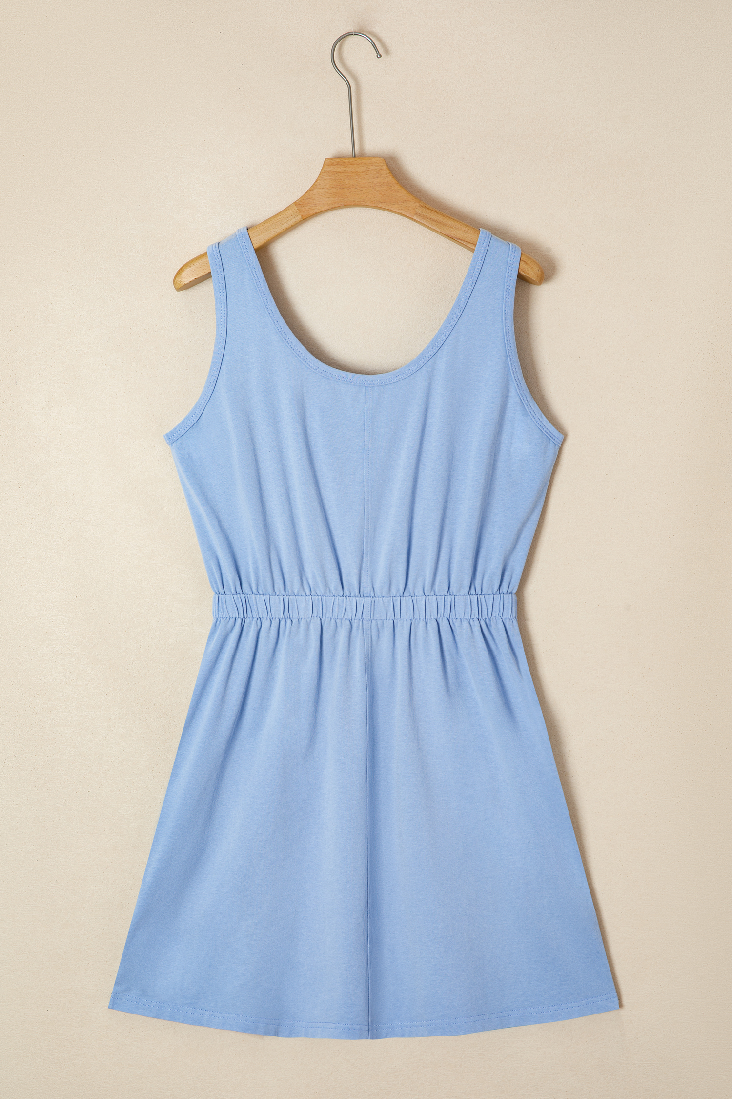 Sky Blue Mineral Wash Elastic Waist Tank Dress with Side Pockets - loveforevers