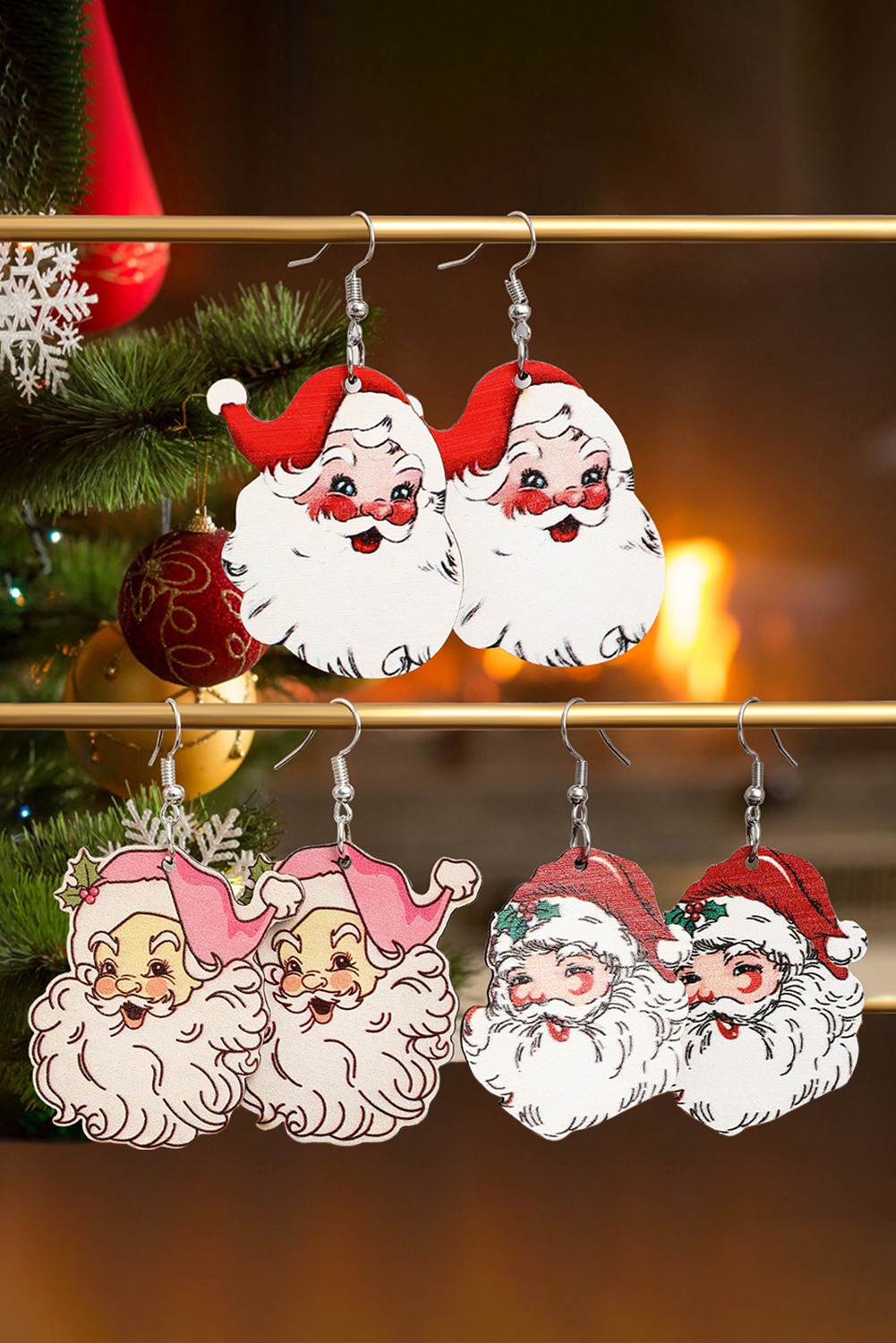 White 3 Pairs Christmas Santa Clause Pendant Hook Earrings - loveforevers