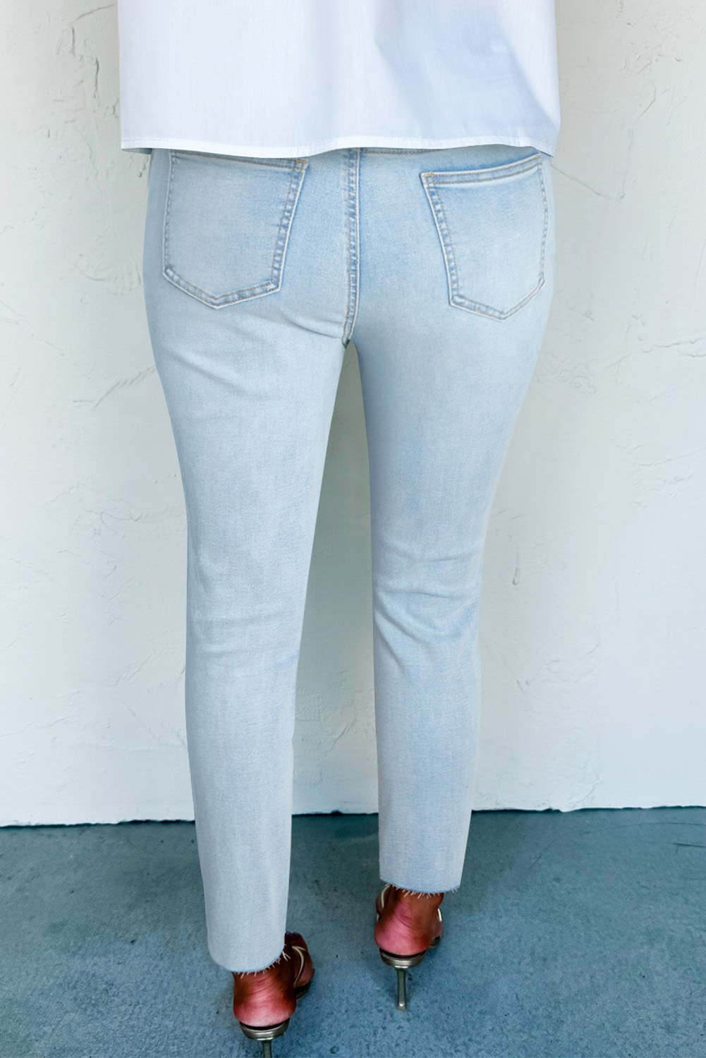 Beau Blue Mid Rise Ankle-Length Distressed Skinny Jeans - loveforevers