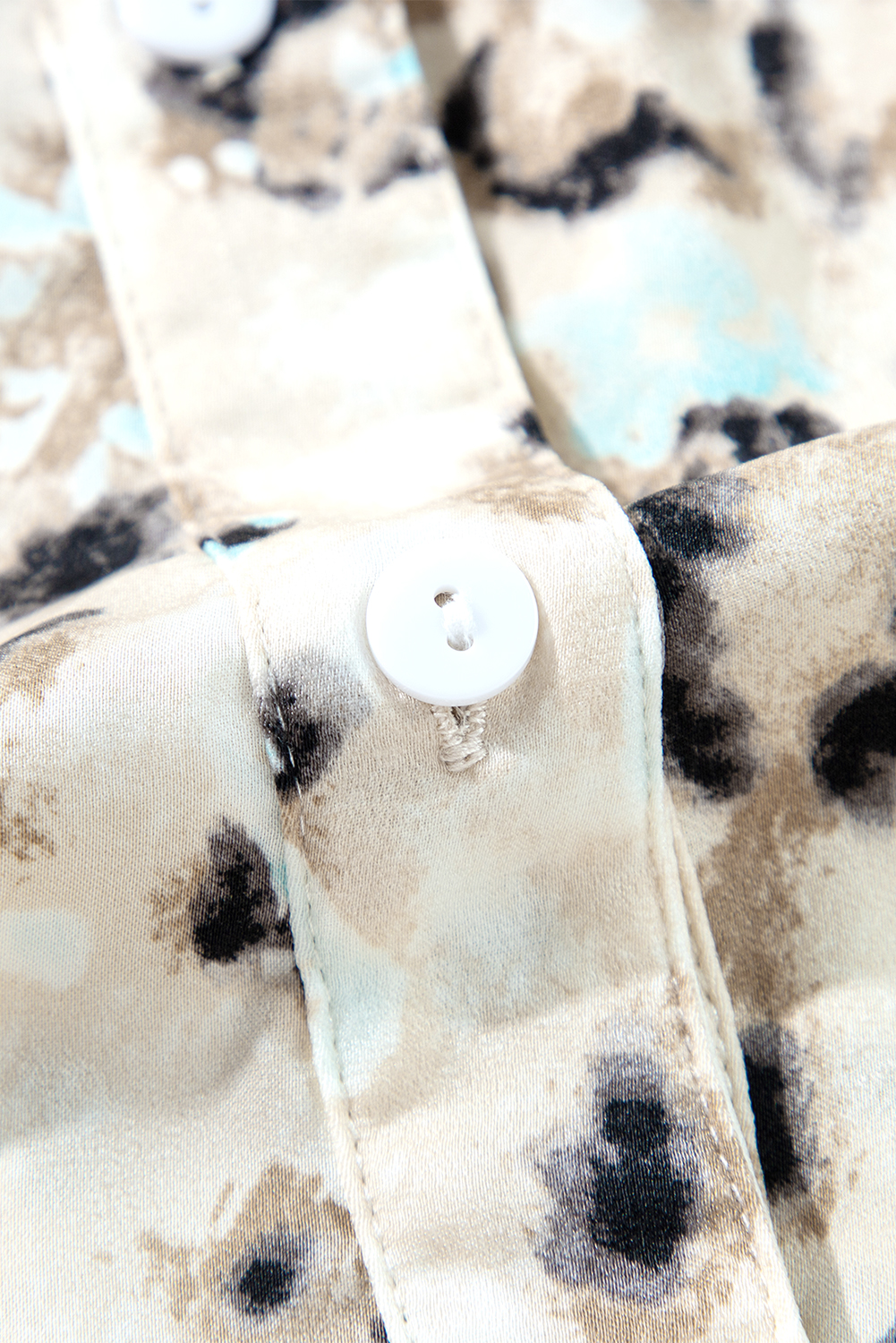 Khaki Leopard Print Buttoned Front 3/4 Sleeve Tiered Ruffled Hem Dress - loveforevers