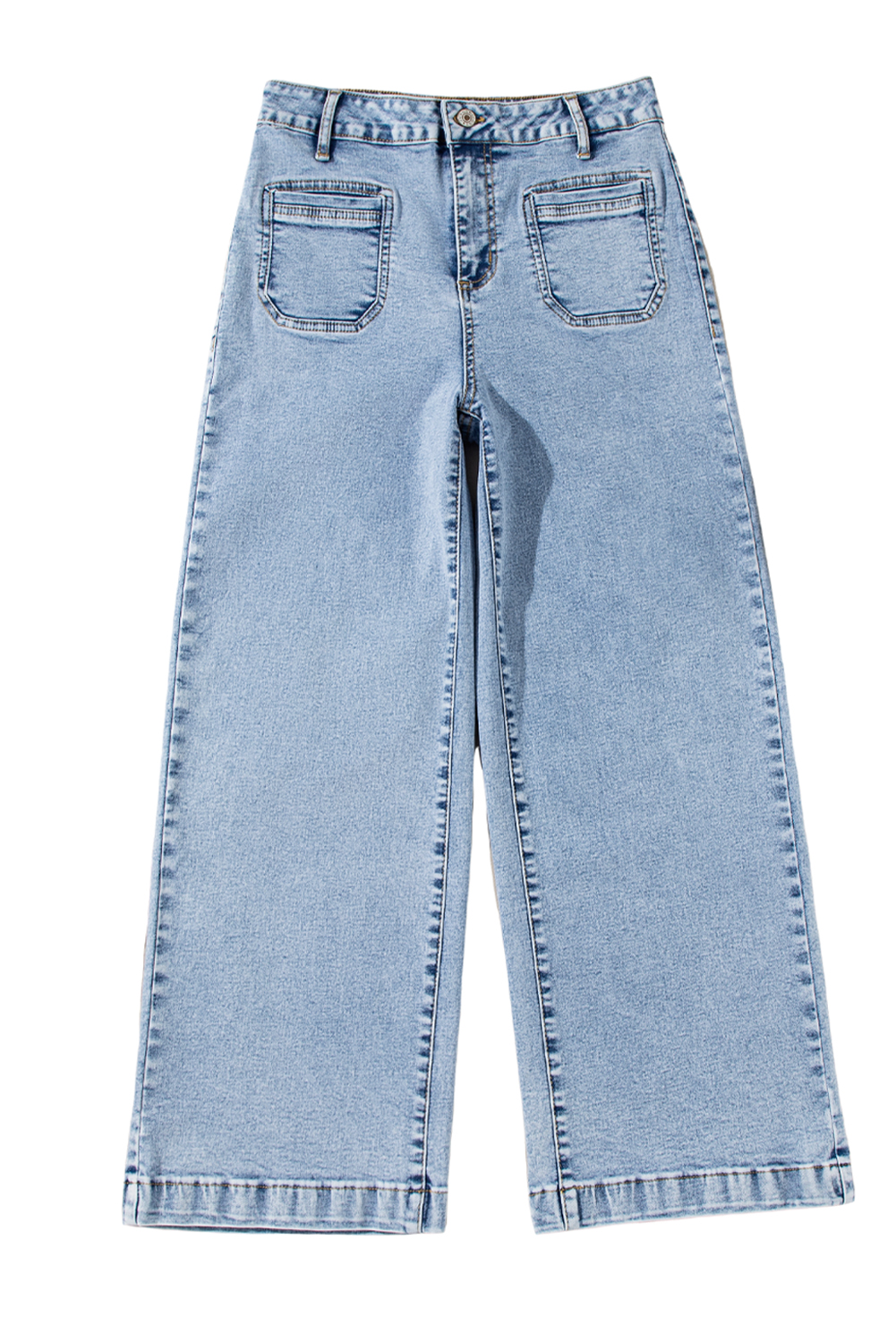 Light Blue Chic Patch Pocket Straight Leg Loose Jeans - loveforevers