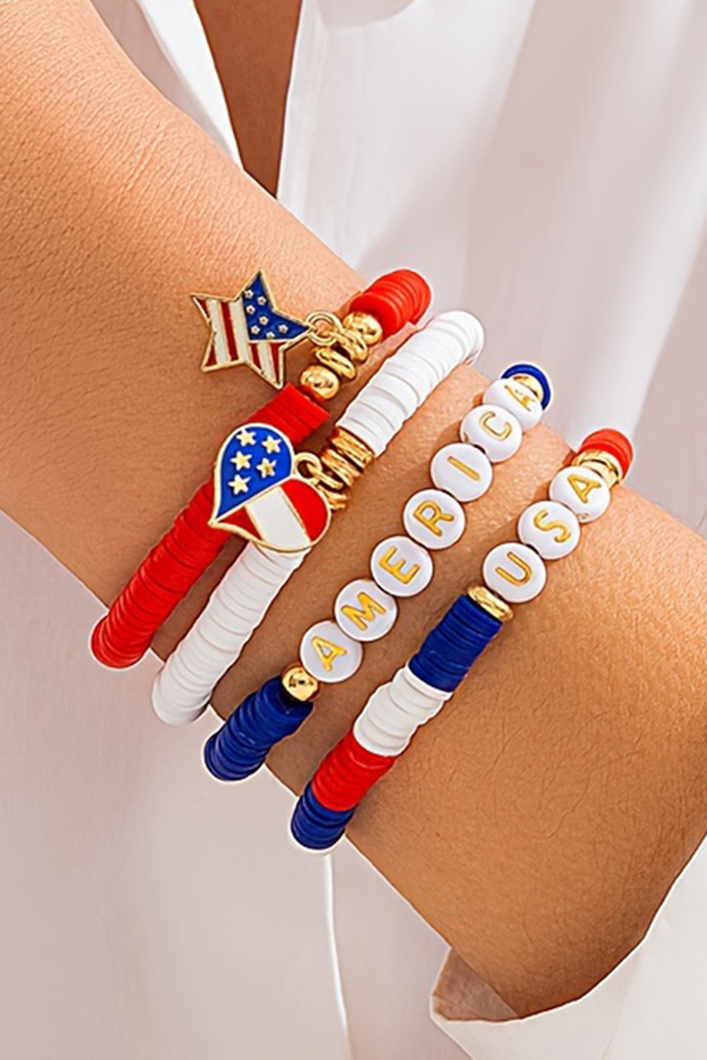 Dark Blue American Flag Pendant Letter Beaded Bracelet Set - loveforevers