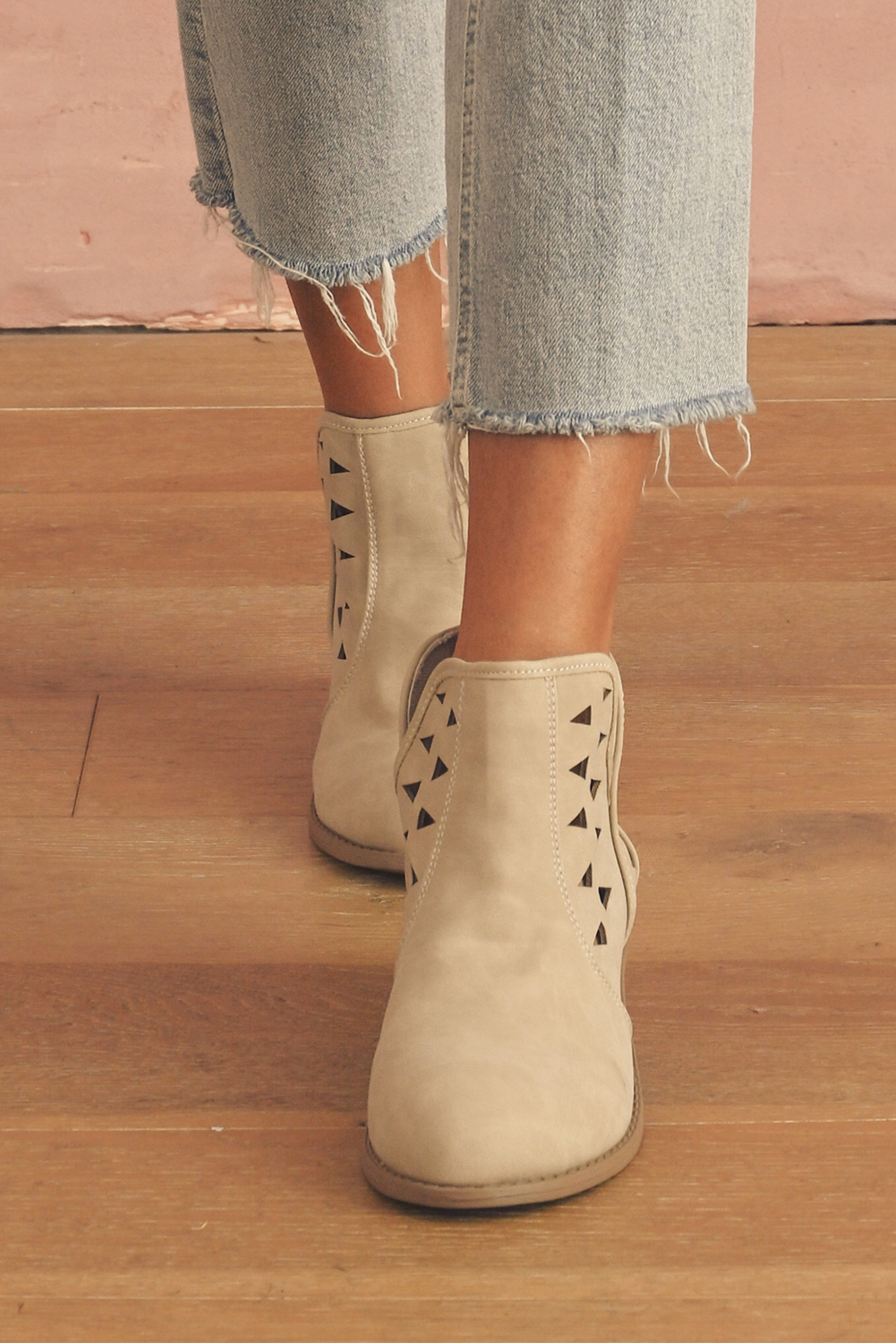 Parchment Cut Out Suede Pointed Toe Heeled Ankle Boots - loveforevers