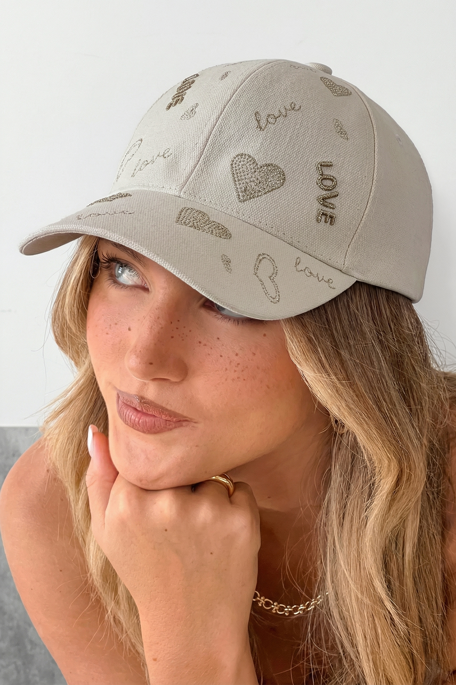 Parchment Cool Girl LOVE Heart Embroidered Baseball Cap - loveforevers