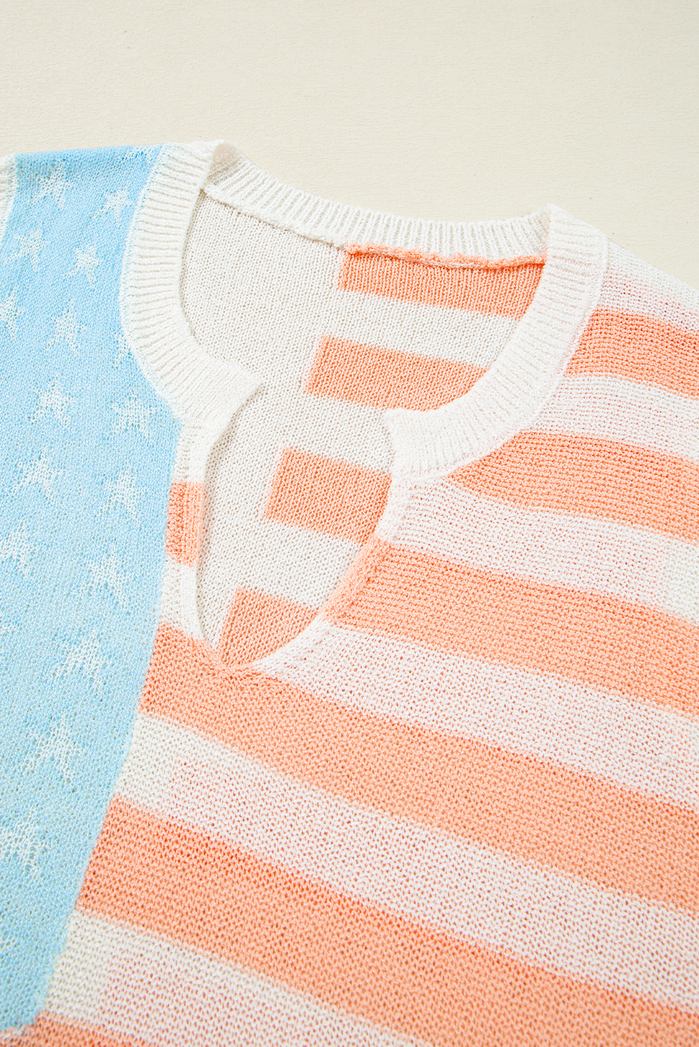 Beige USA Flag Notched Neckline Loose Sweater Vest - loveforevers