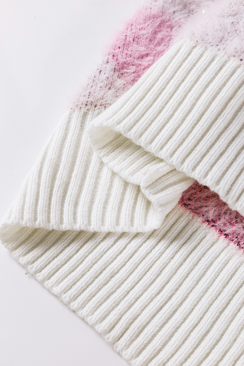 Pink Heart Leopard Print Pearled Ribbed Trim Fuzzy Sweater - loveforevers