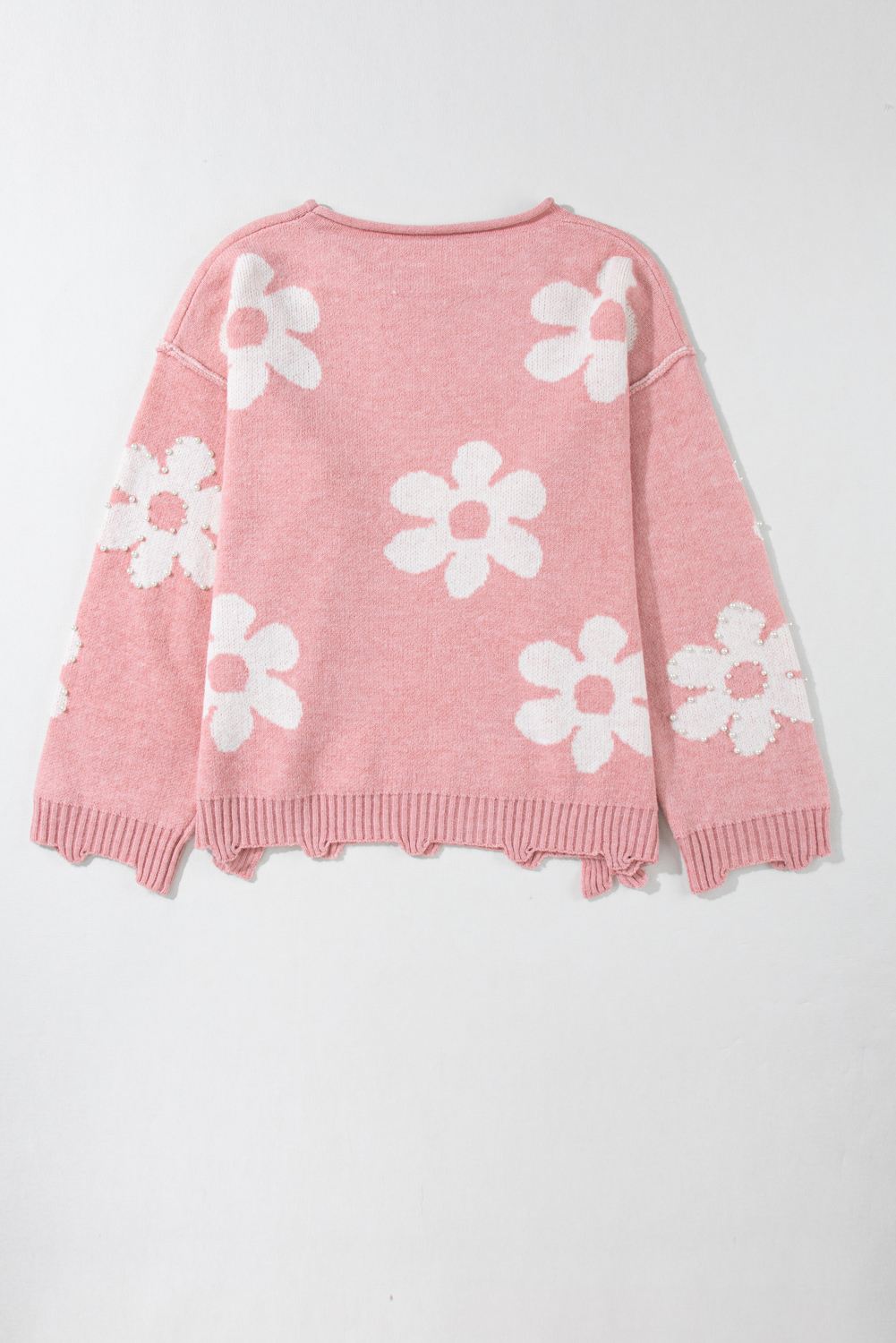 Bonbon Pearl Beaded Heart Drop Shoulder Sweater - loveforevers