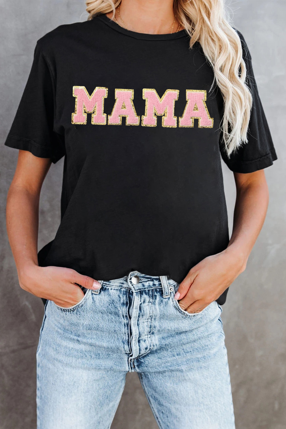 White MAMA Leopard Embroidered Crew Neck Graphic Tee - loveforevers