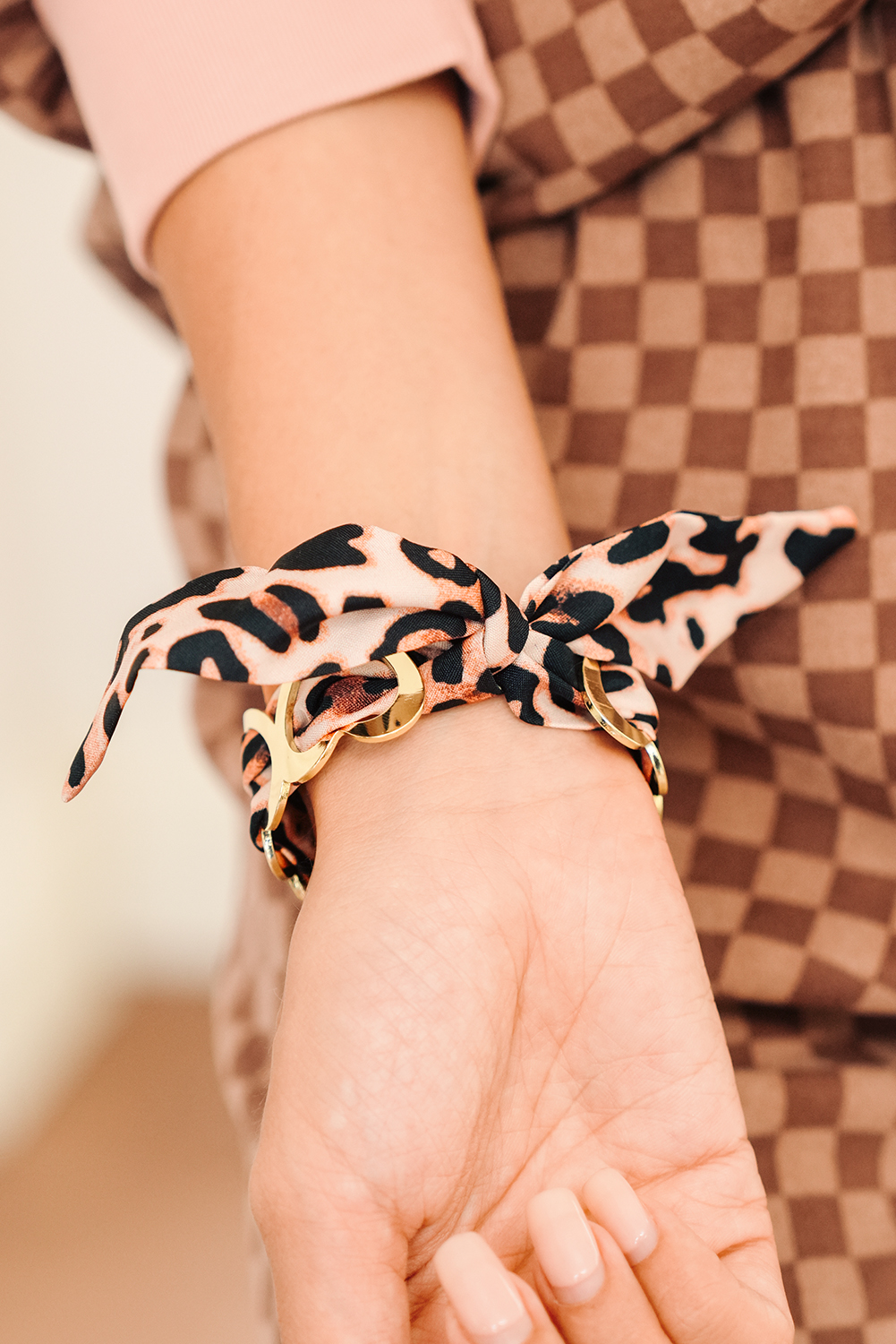 Camel Leopard Ribbon Twine Around Gold Plated Heart Bracelet - loveforevers