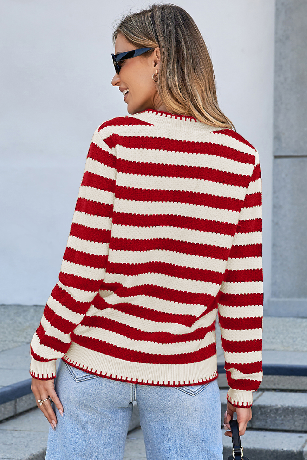 Red Stripe Chic Golden Button Cardigan Sweater - loveforevers