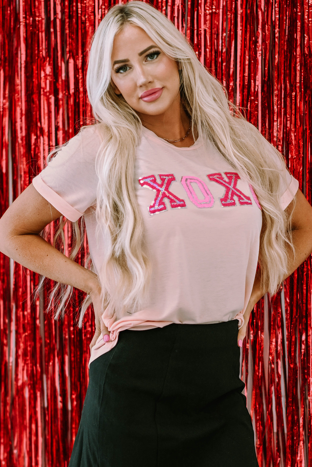 Pink Valentines Shiny XOXO Graphic T-shirt - loveforevers