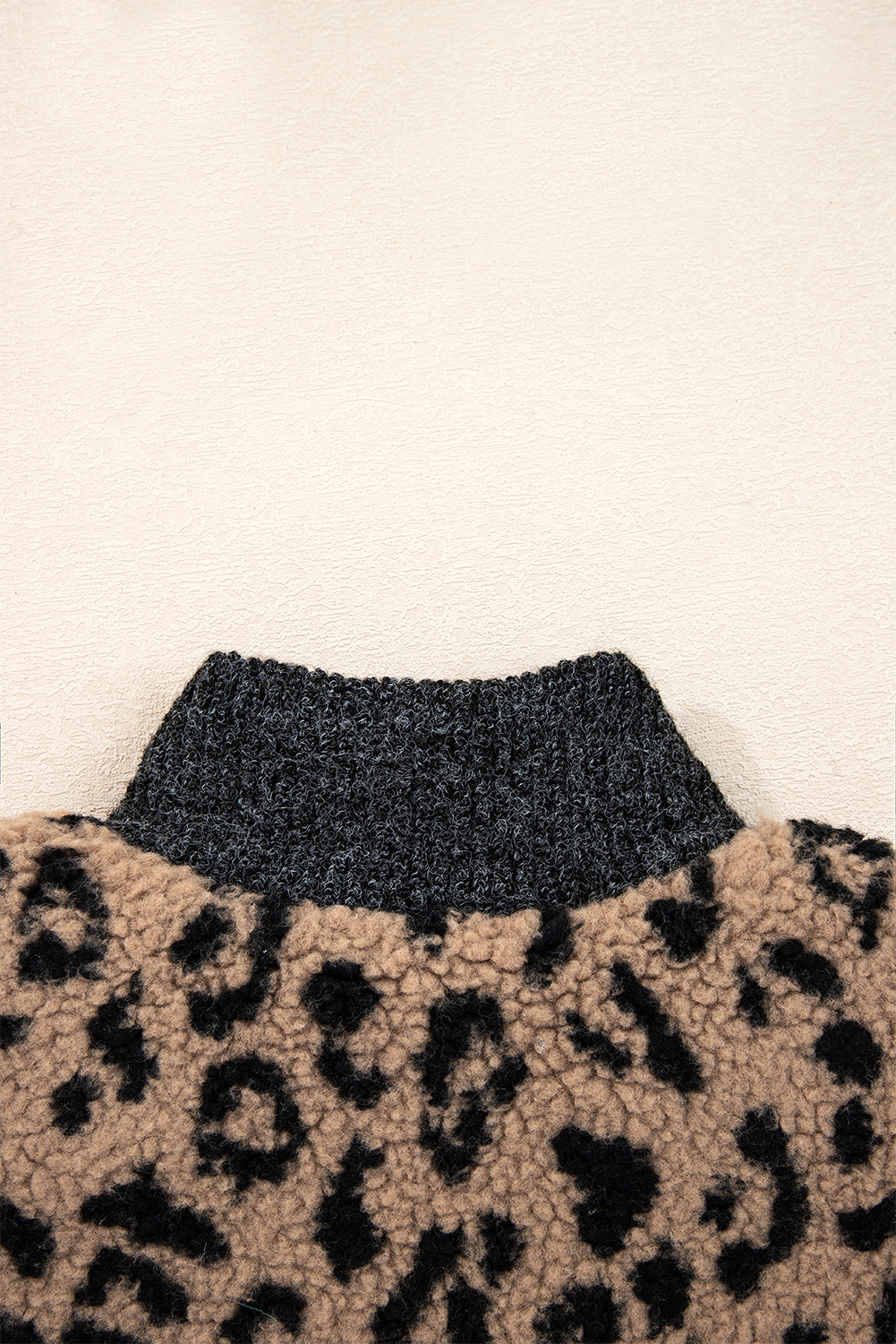 Khaki Leopard Print Zip Up Stand Neck Side Pocket Jacket - loveforevers