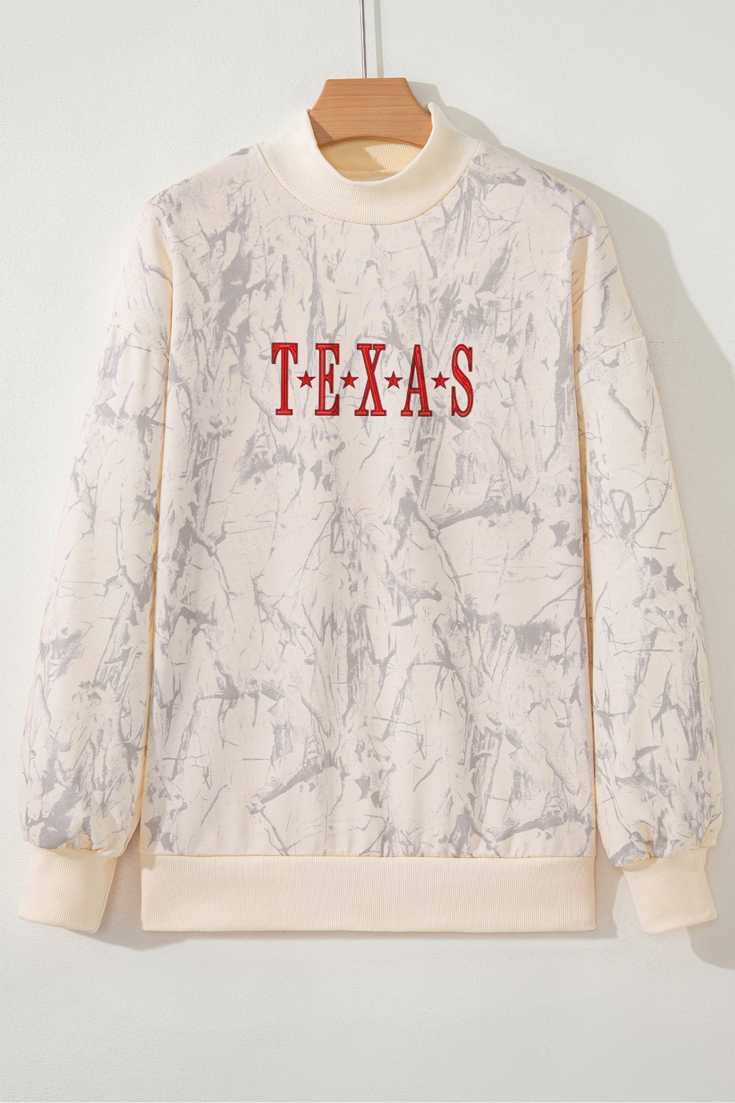Khaki TEXAS Embroidered Camo Mock Neck Sweatshirt - loveforevers