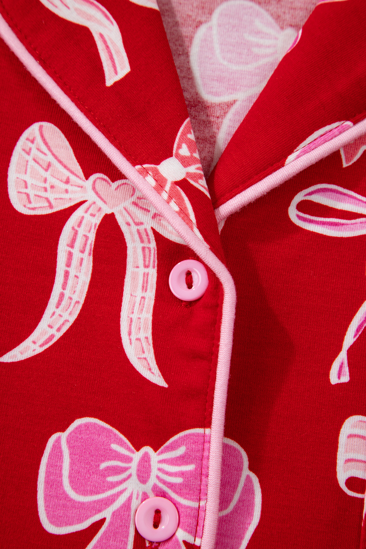 Red Sweet Bow Print Shirt Style Top Long 2pcs Pajama Set - loveforevers