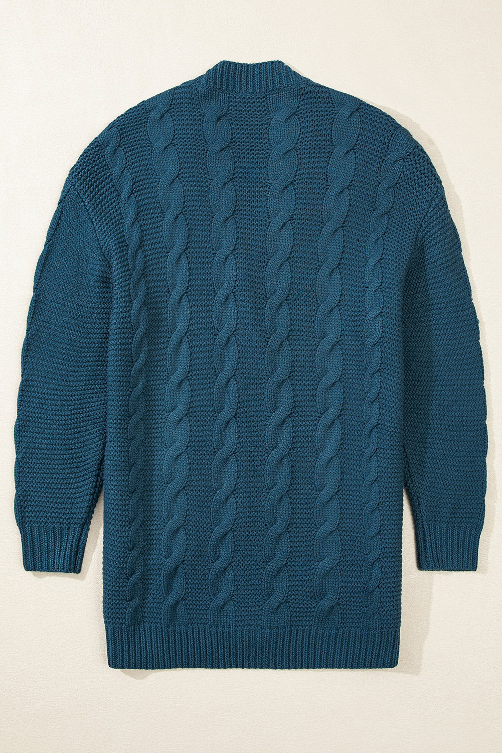 Peacock Blue Cable Knit Button Front Pocketed Baggy Cardigan - loveforevers