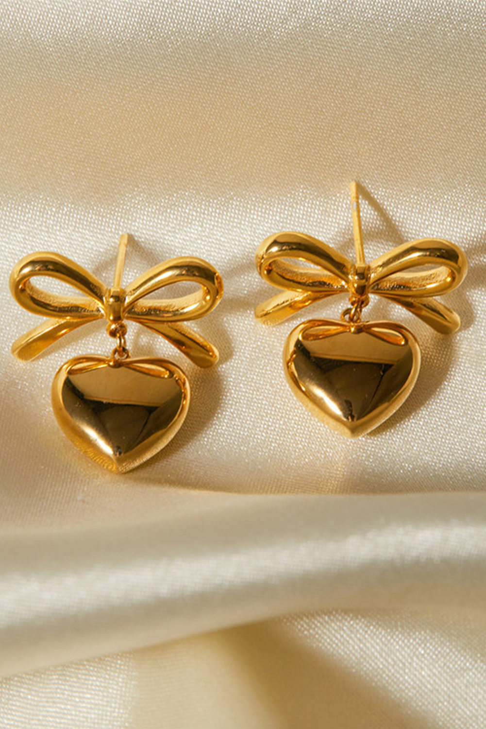 Gold Plated Valentines Heart and Bow Studded Earrings - loveforevers