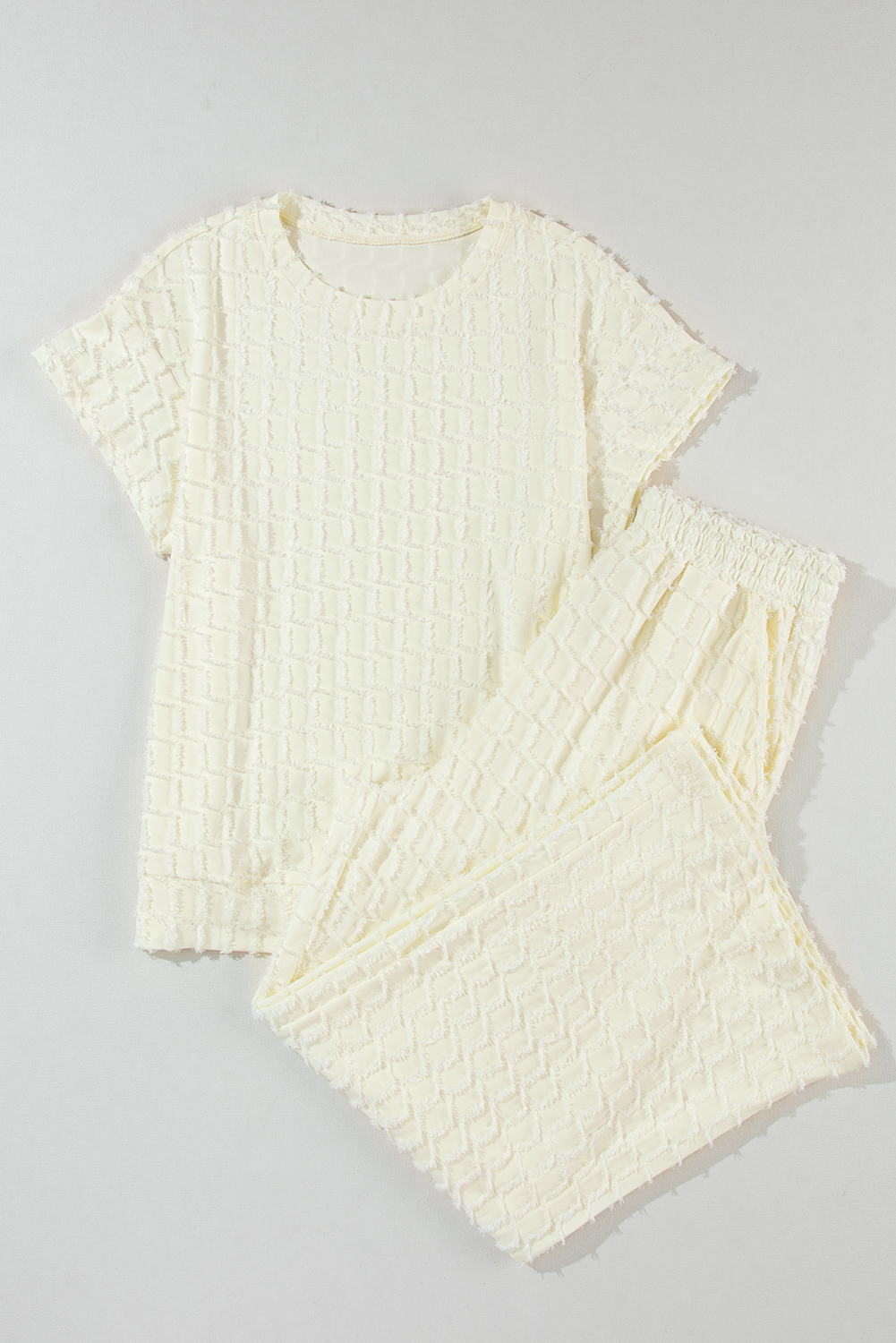 Apricot Metallic Lattice Textured Casual Two Piece Set - loveforevers