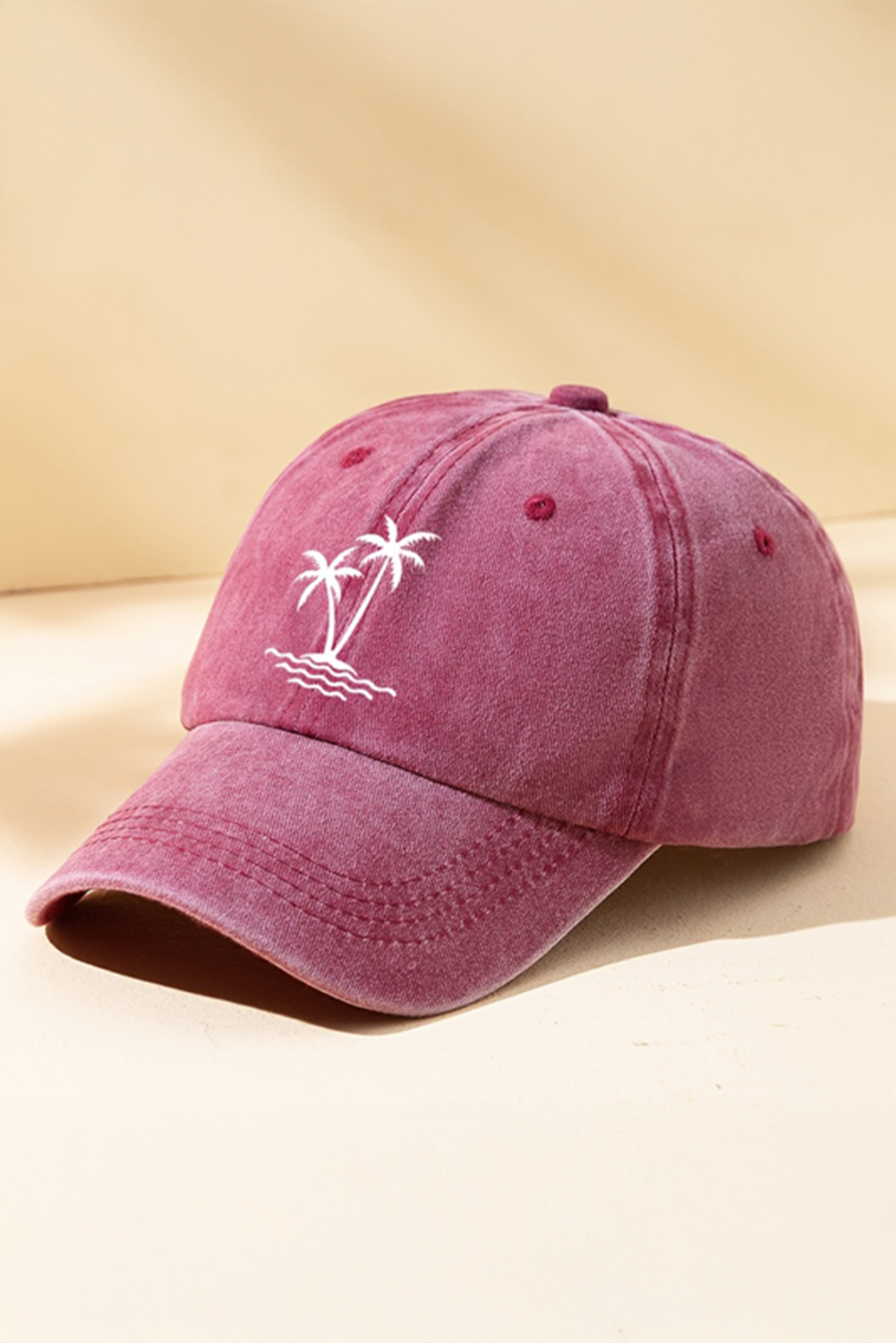 Wild Ginger  Coconut Tree Embroidered Mineral Wash Adjustable Baseball Cap - loveforevers