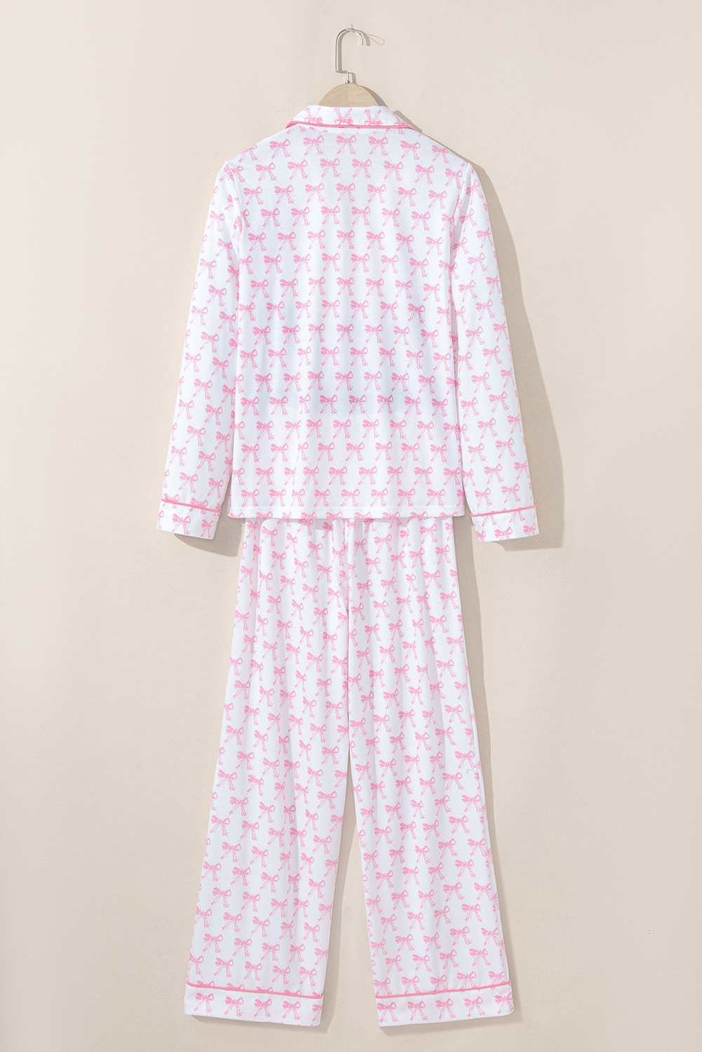 Sky Blue Bow Print Long Sleeve Shirt and Pants Soft Pajama Set - loveforevers