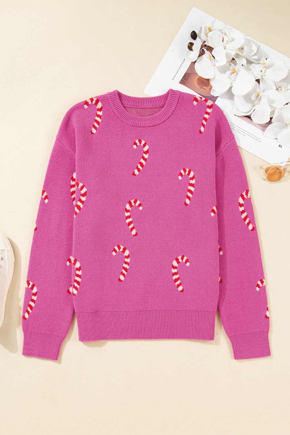 Dark Green Christmas Candy Cane Holiday Drop Shoulder Sweater - loveforevers