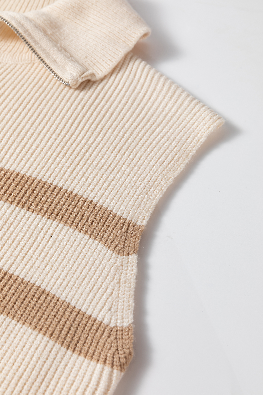 Khaki Stripe Ribbed Half Zip Collared Sweater Vest - loveforevers