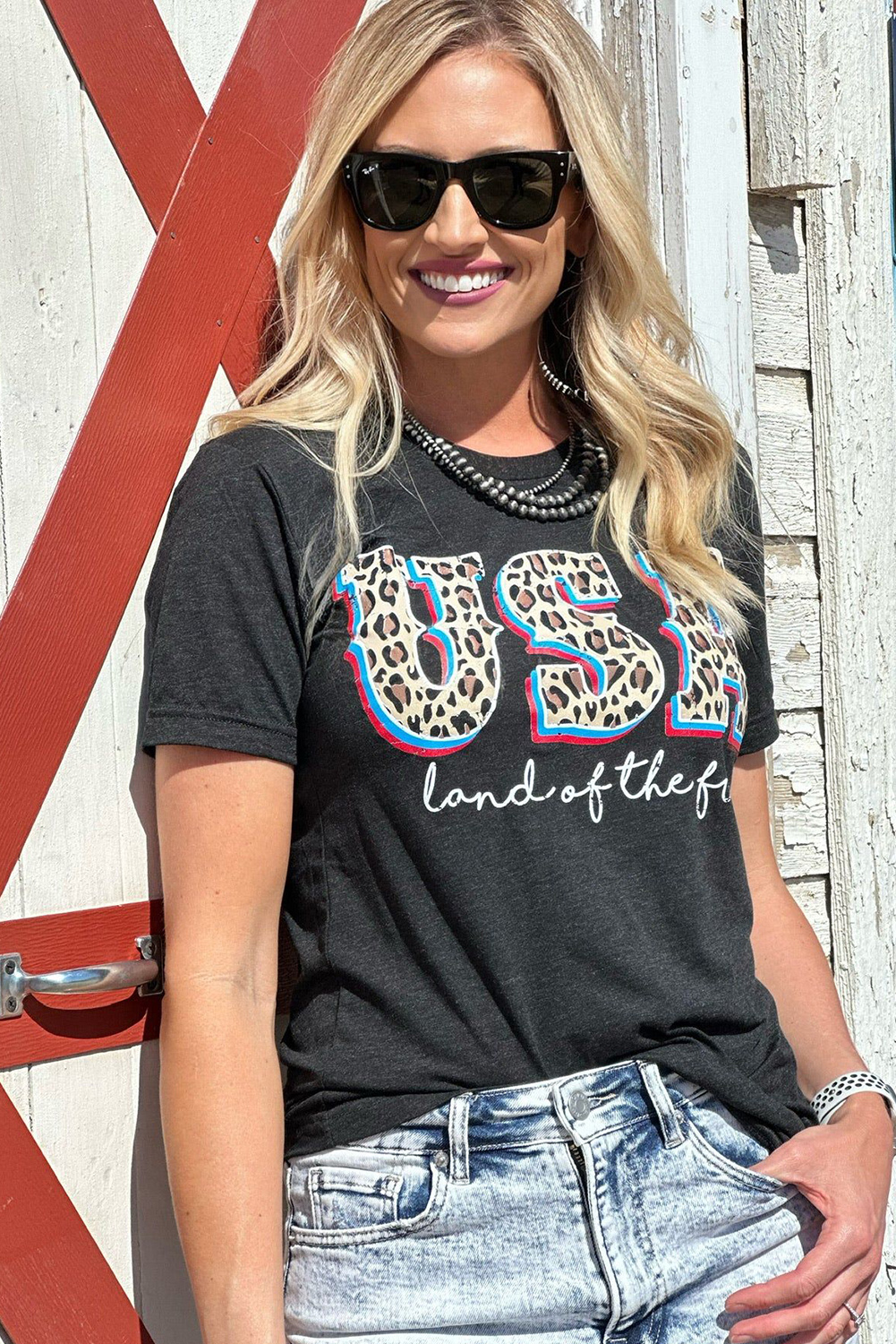 Gray Blooming USA Flag Print Casual T Shirt - loveforevers