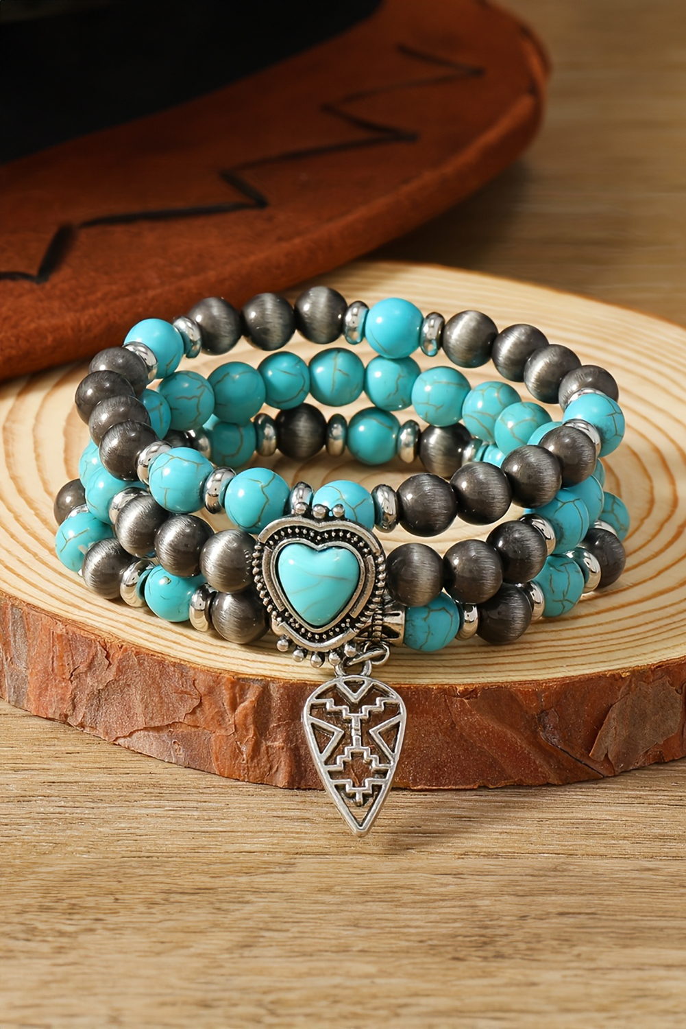 Turquoise 3pcs Turquoise Matching Stone Stretch Bracelet Set - loveforevers
