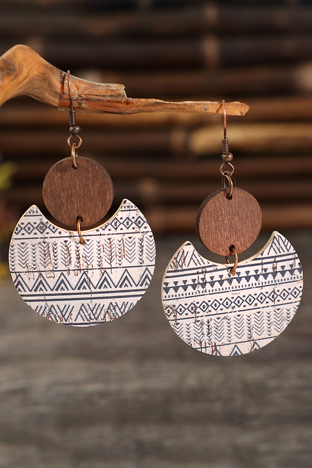 Multicolour Geometric Print Drop Wood Earrings - loveforevers