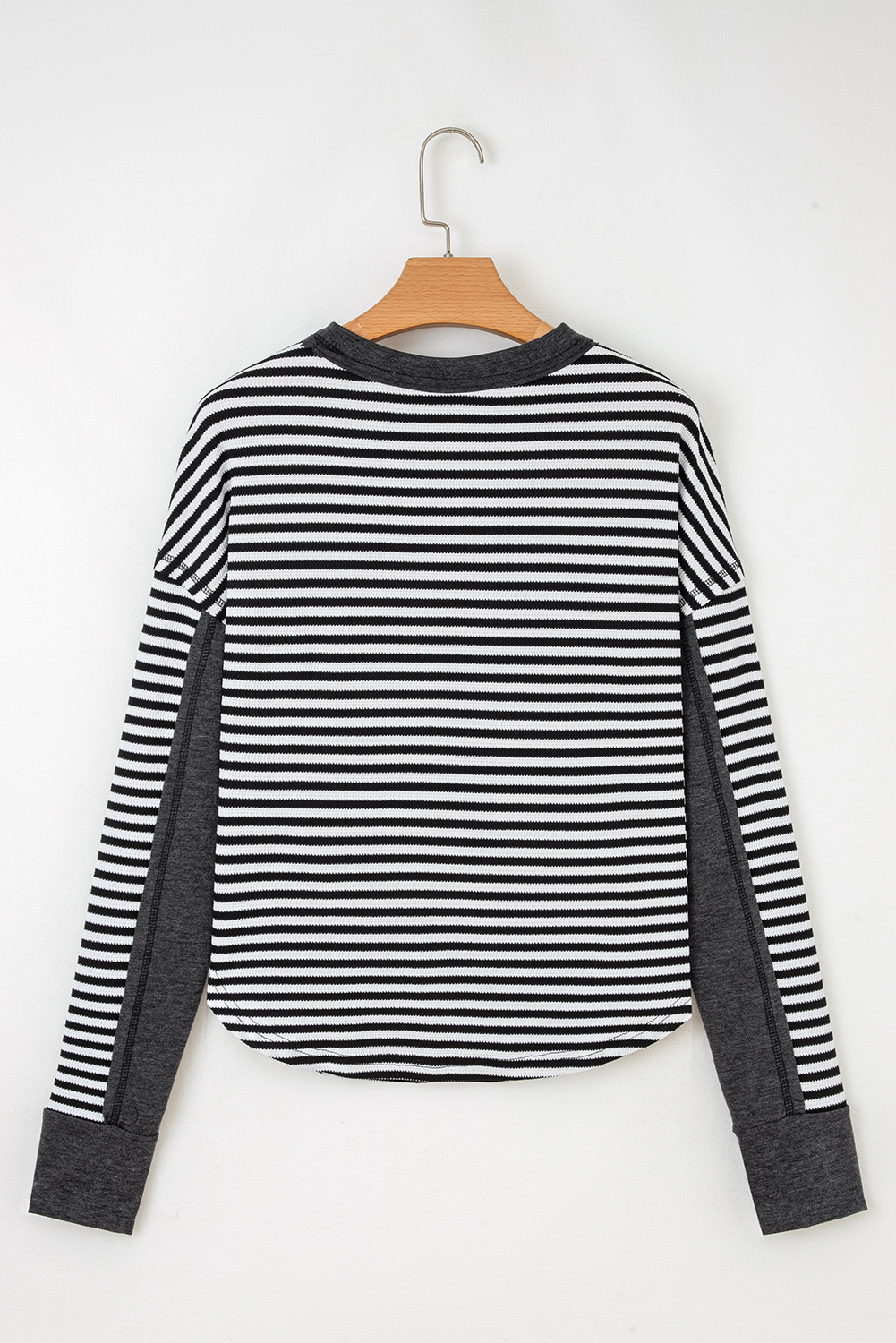 Dearlovers Green Stripe Thermal Knit Drop Shoulder Casual Top - loveforevers
