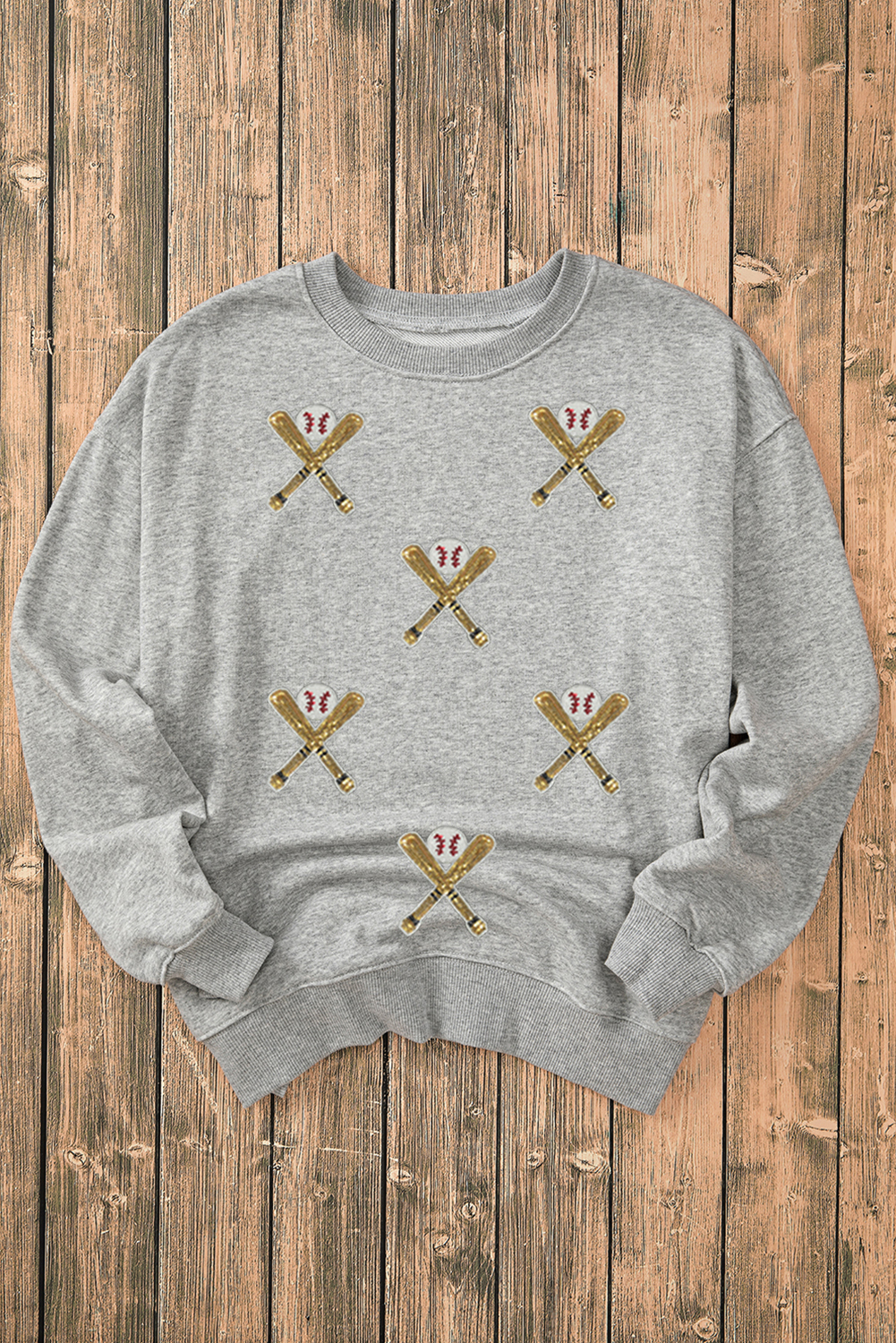 Gray Sequin Baseball Game Day Graphic Casual Sweatshirt - loveforevers
