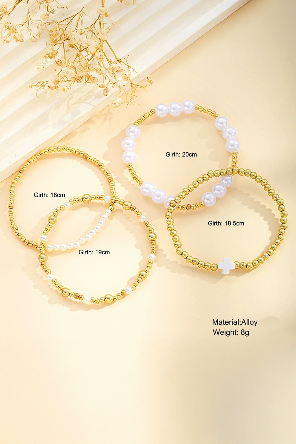 Gold Pearl Plated Alloy Multi Layer Stretch Bracelet - loveforevers