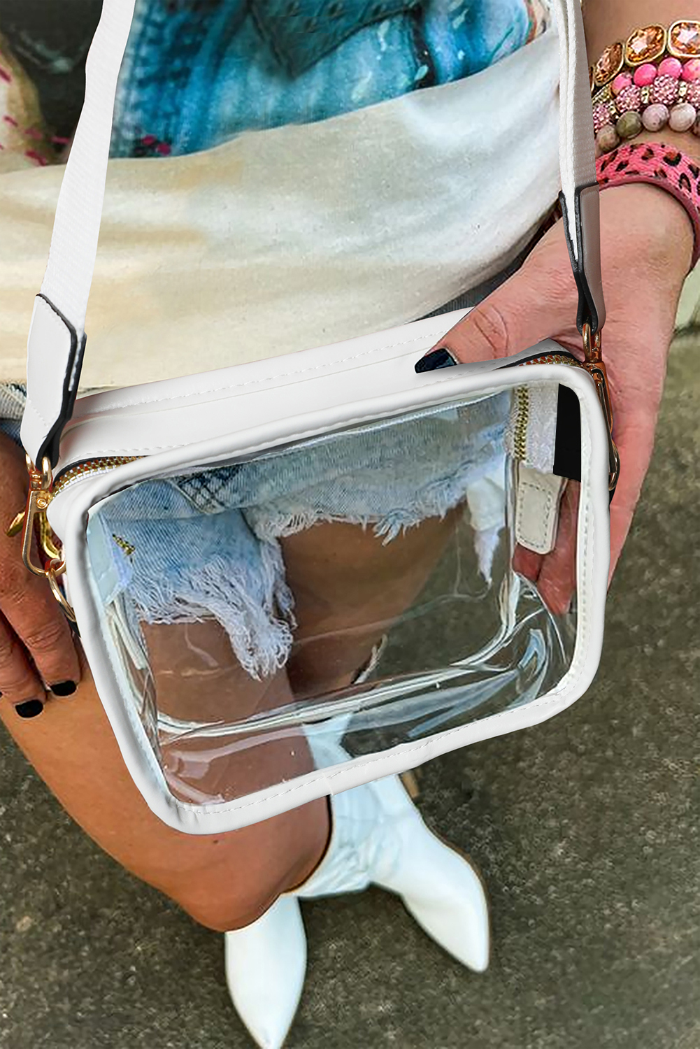 Black Clear PVC Leather Strap Crossbody Bag - loveforevers