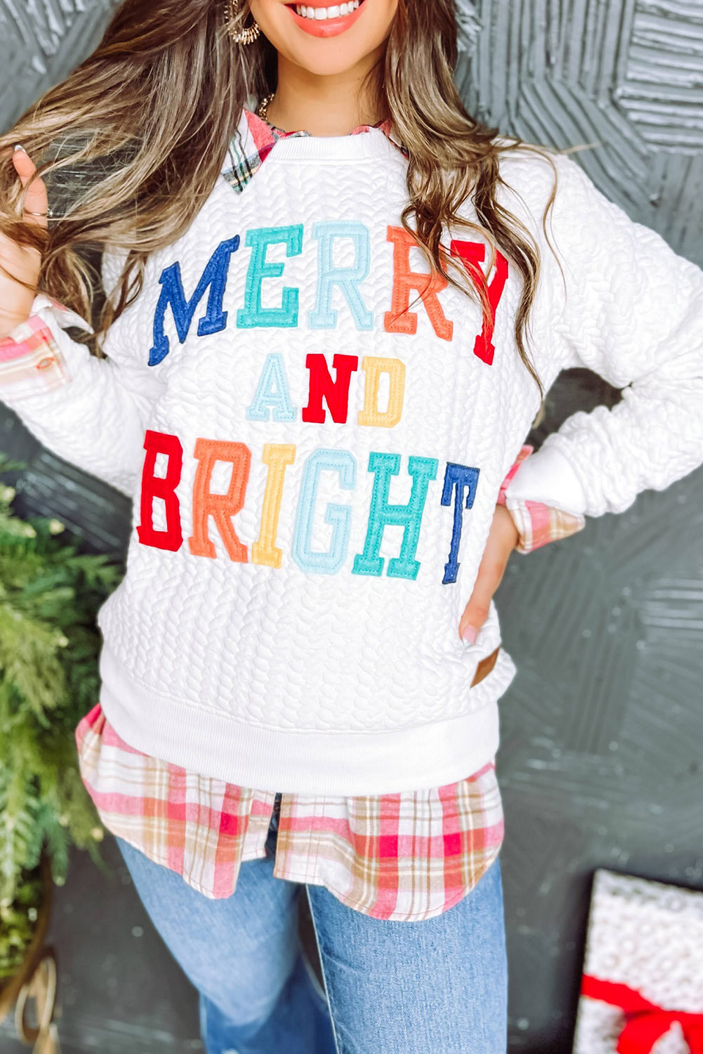 White LOVE Chenille Embroidered Cable Knit Pullover Sweatshirt - loveforevers