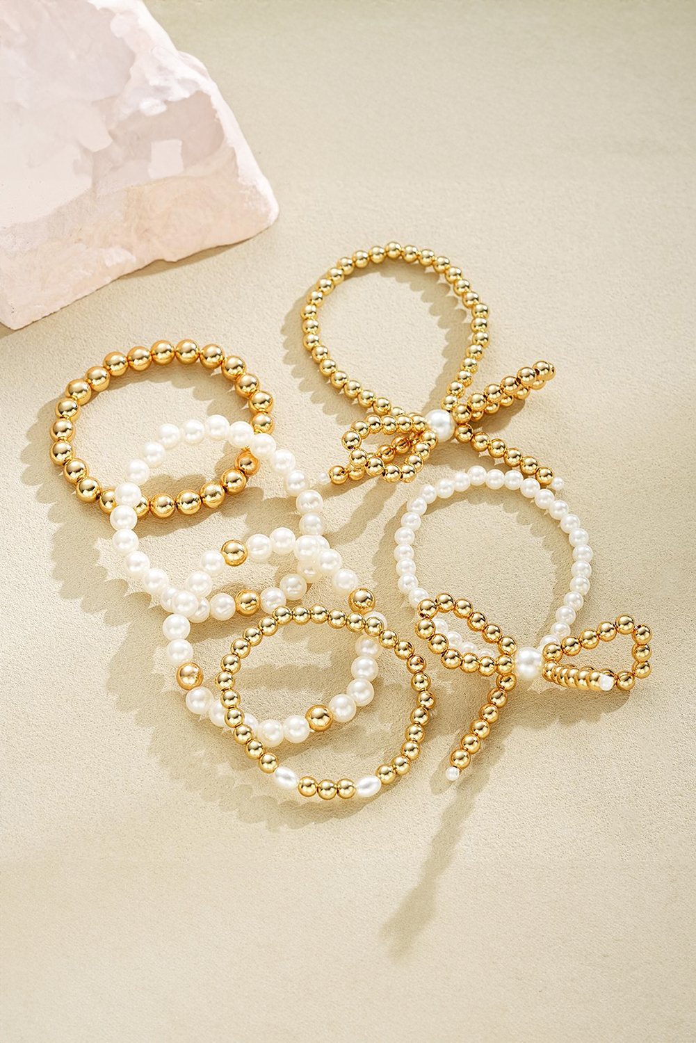 Gold Plated Alloy Pearl Beading Bow Multi-layer Bracelet - loveforevers