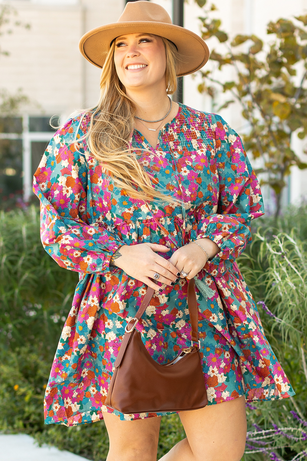 Sky Blue Plus Size Floral Print Shirred Ruffle Tiered Mini Dress - loveforevers