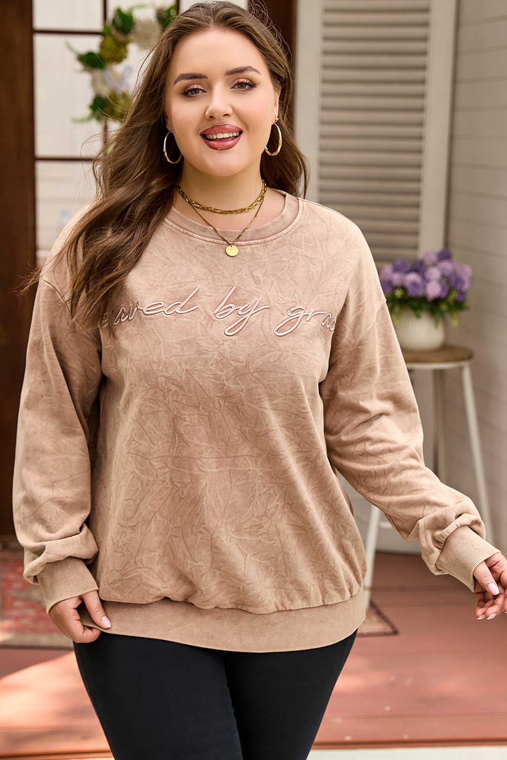 DUNE saved by grace Letter Embroidery Mineral Wash Loose Sweatshirt - loveforevers