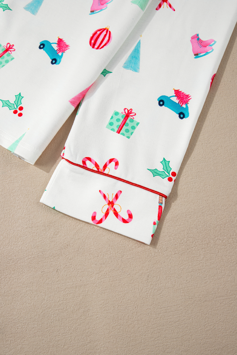 White Christmas Print Lapel Shirt and Pants Sleepwear - loveforevers