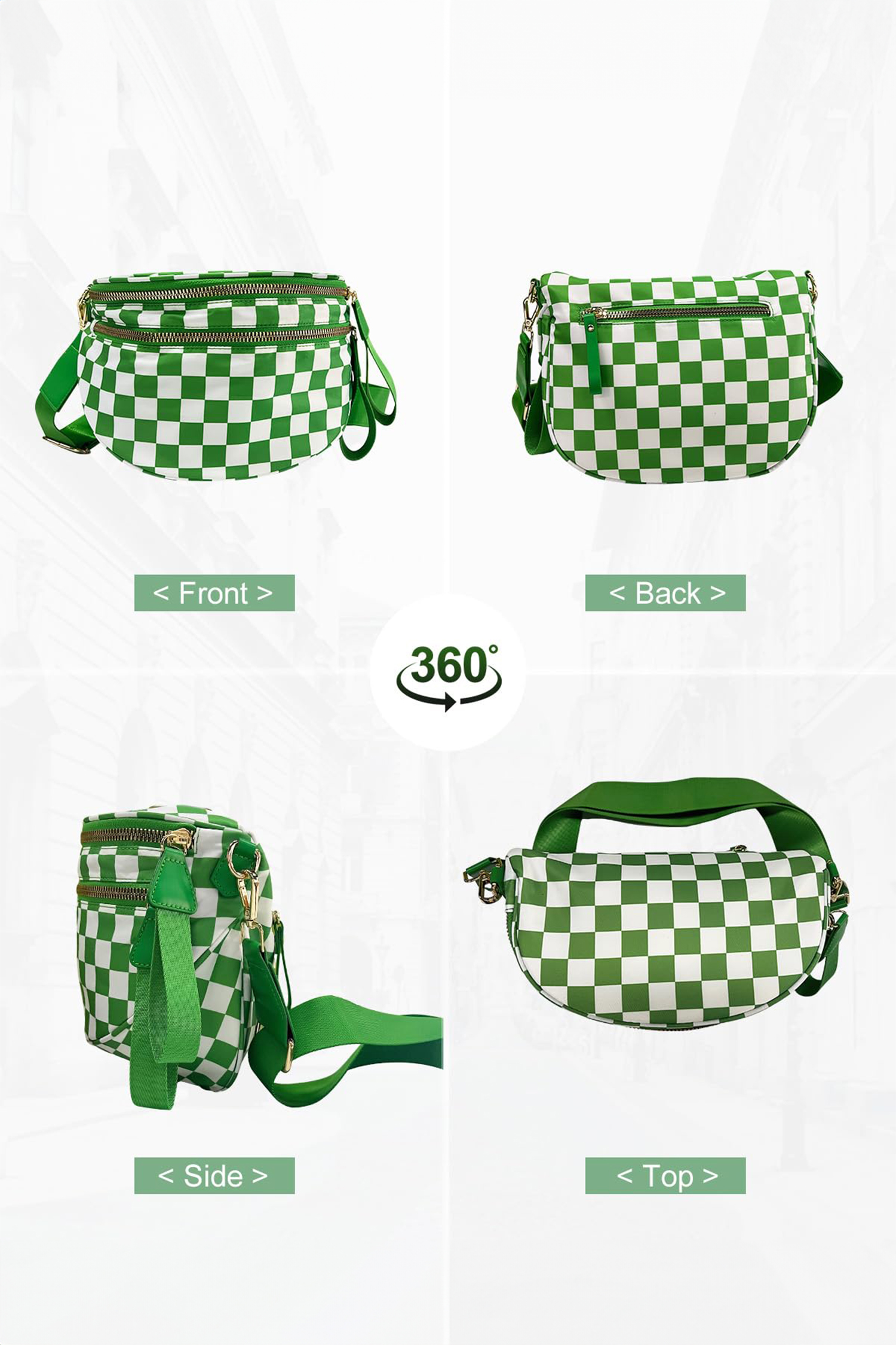Jungle Green Double Zip Crescent Shape Adjustable Sling Bag - loveforevers