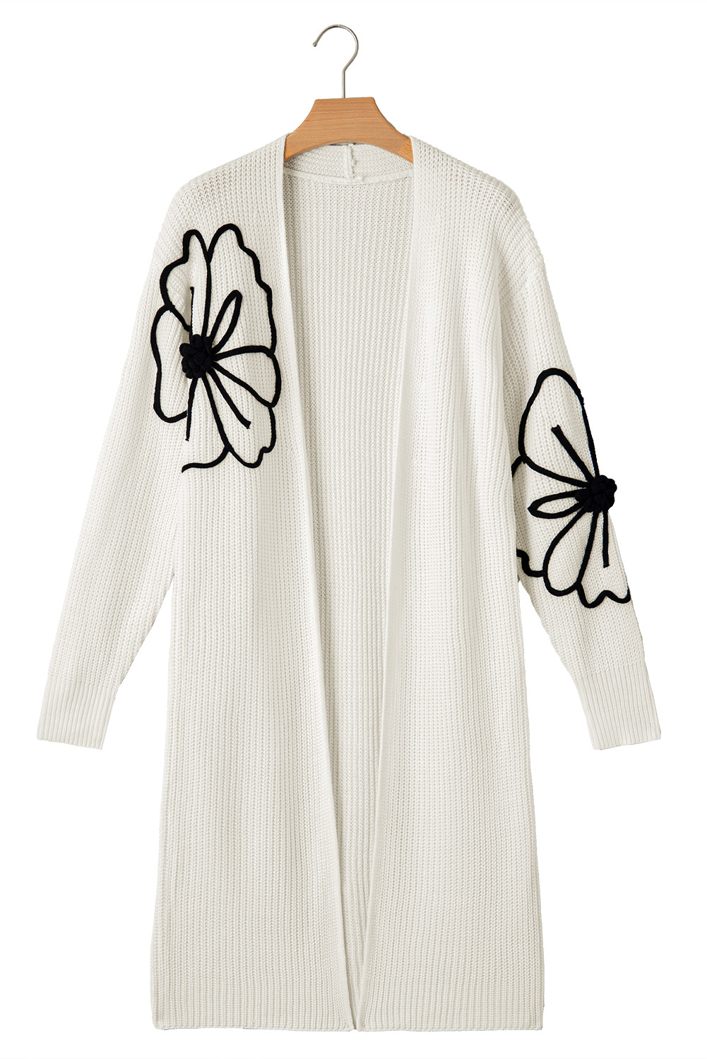 Black Flower Embroidered Drop Shoulder Open Front Duster Cardigan - loveforevers