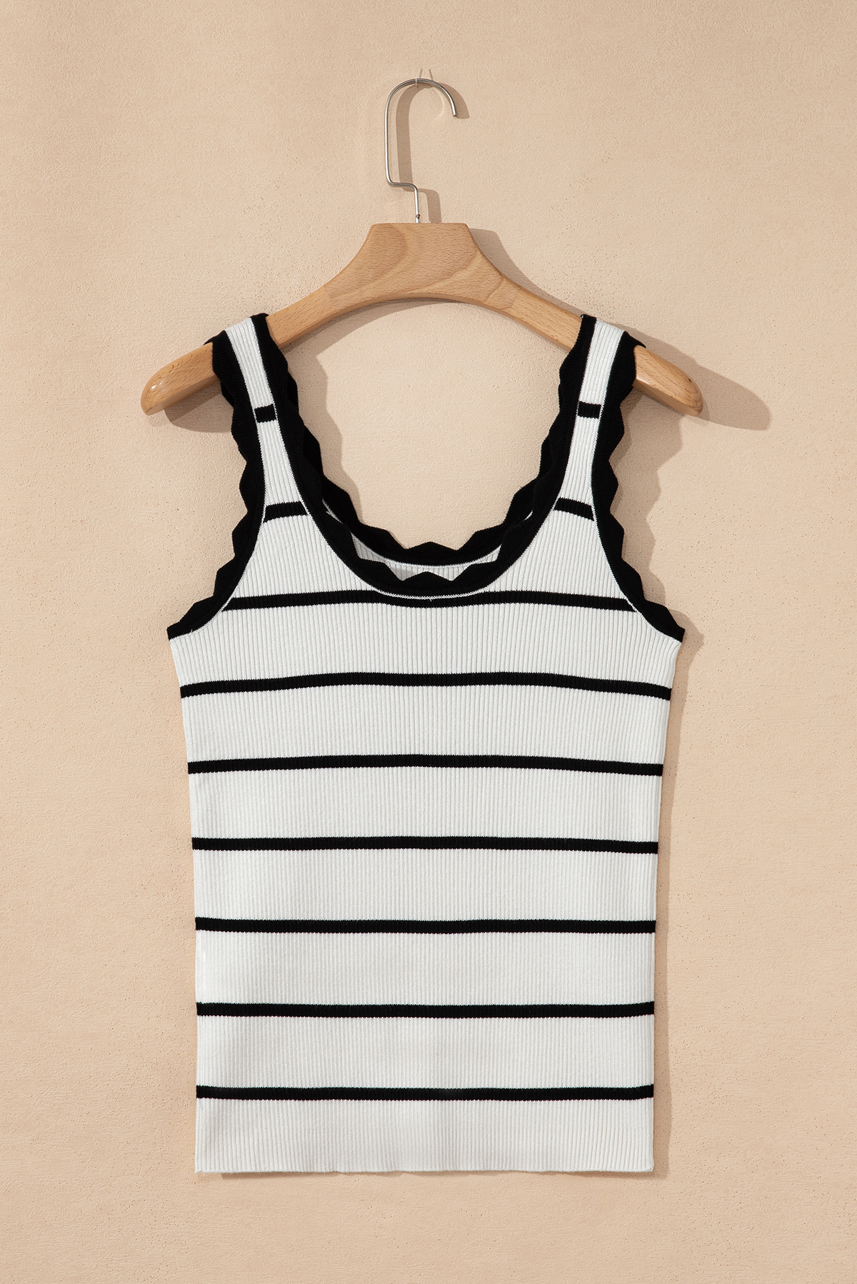Bright Green Striped Scalloped Edge U Neck Sleeveless Sweater Vest - loveforevers